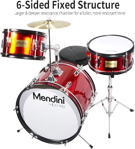 Miniatura 20 de Mendini By Cecilio Juego de batería para niños, 3 piezas para principiantes con bombo Tom Snare, kit de batería de 13 pulgadas con caja, platillo