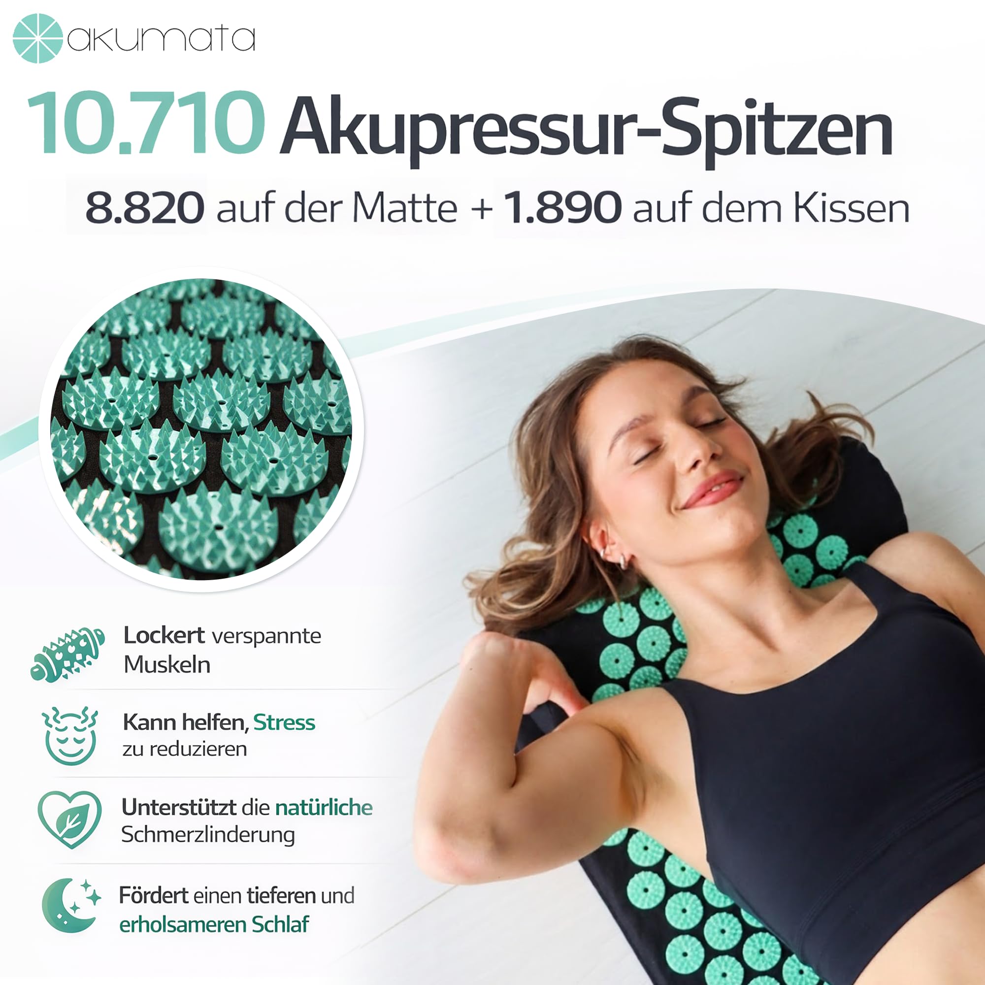 Akupressurmatte Set mit Kissen - Akkupressmatte zur Linderung von Nacken Rückenschmerzen Lenden und Füße - Reduziert Stress und Schlafstörungen