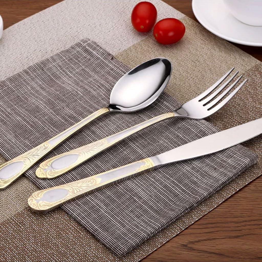 Rieort Ensemble d'argenterie 2/3 pièces, Couteau, Fourchette, cuillère, Couverts en Acier Inoxydable, Design en Relief, fourchettes à dîner, Ensemble de Couverts réutilisables
