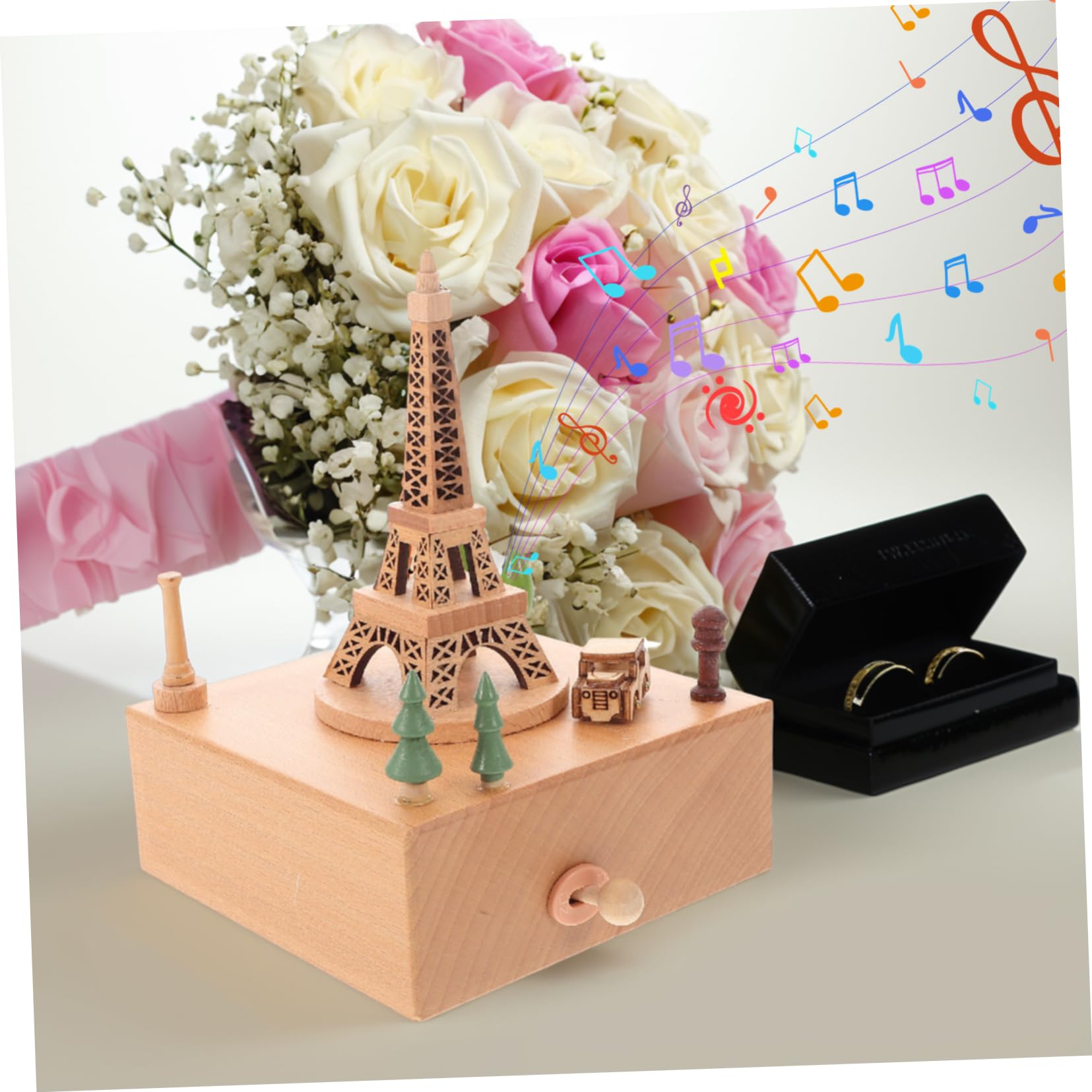 ULTECHNOVO Caja de Música de Madera con Mecanismo de Cuerda Torre Eiffel para Decoración de Aniversarios Navidad Cumpleaños y Fiestas Cajita Musical para Niñas
