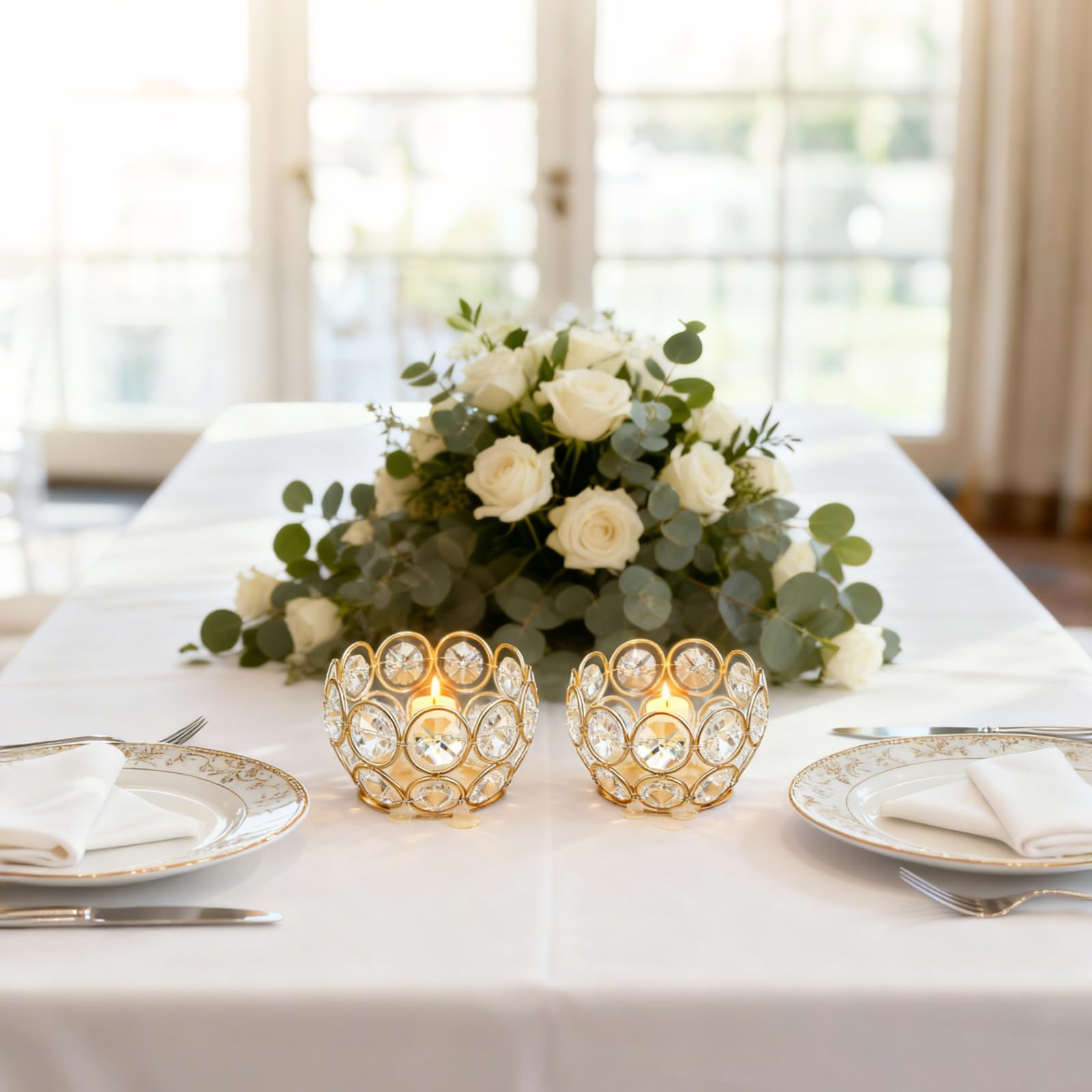 Teelichthalter, goldfarben, Kristall-Votivkerzenhalter für Hochzeit, Party, Zuhause, Tischdekoration, 32 Stück