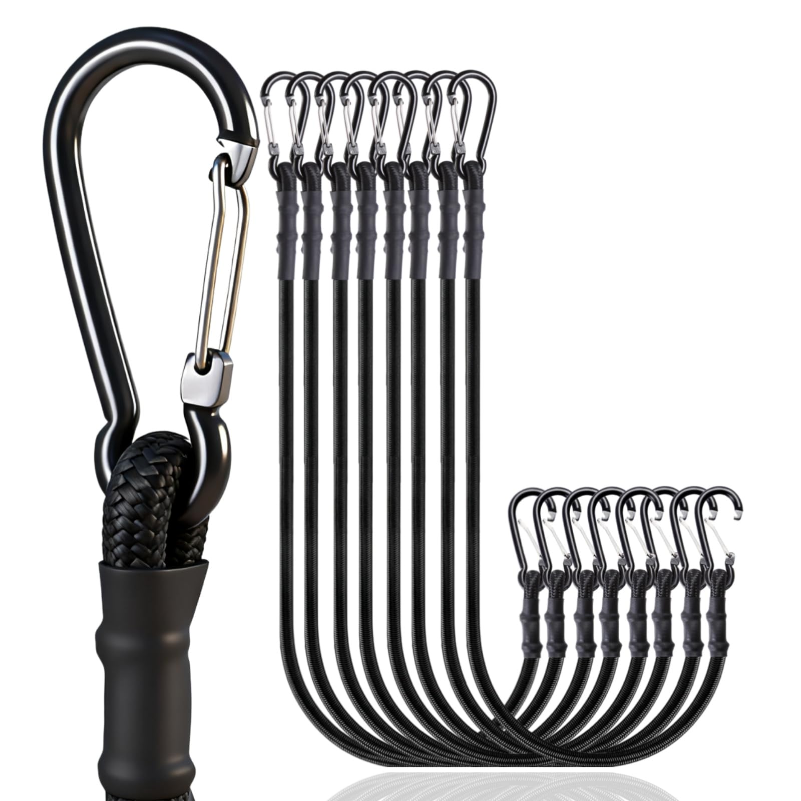 Carabiner Bungee Cords 2 ft Bungie Strap with Clips for Camping,Kayak, Cargo, Bike, Black 24 inch 8 Pcs