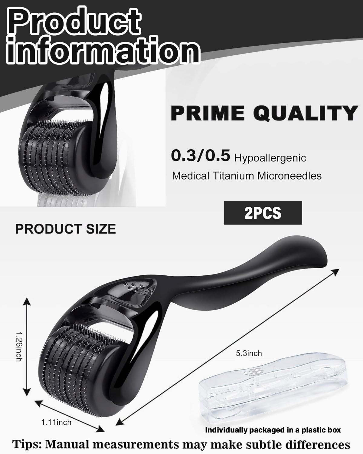 2Pcs Derma Roller Cabello 0.3/0.5mm, Dermaroller Cabello,Microneedling Hair,Derma Roller para el Crecimiento Antiedad de la Barba y el Cabello, Microneedling para el cuero cabelludo facial