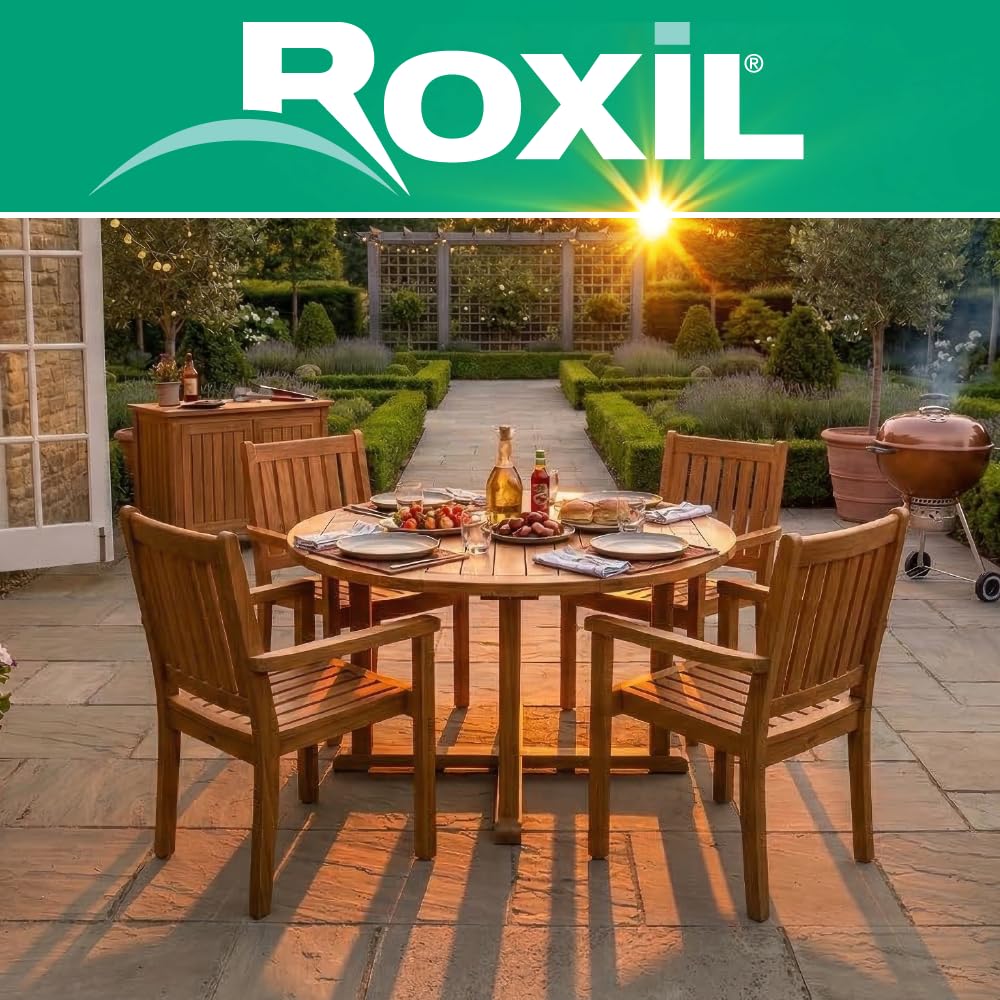 Roxil UV Olio per Legno 1L - Olio per Legno da Esterno - Pronto all'Uso Resistente ai Raggi UV, Impregnante Impermeabilizzante per Legno da Esterno, Cura del Legno Esterno