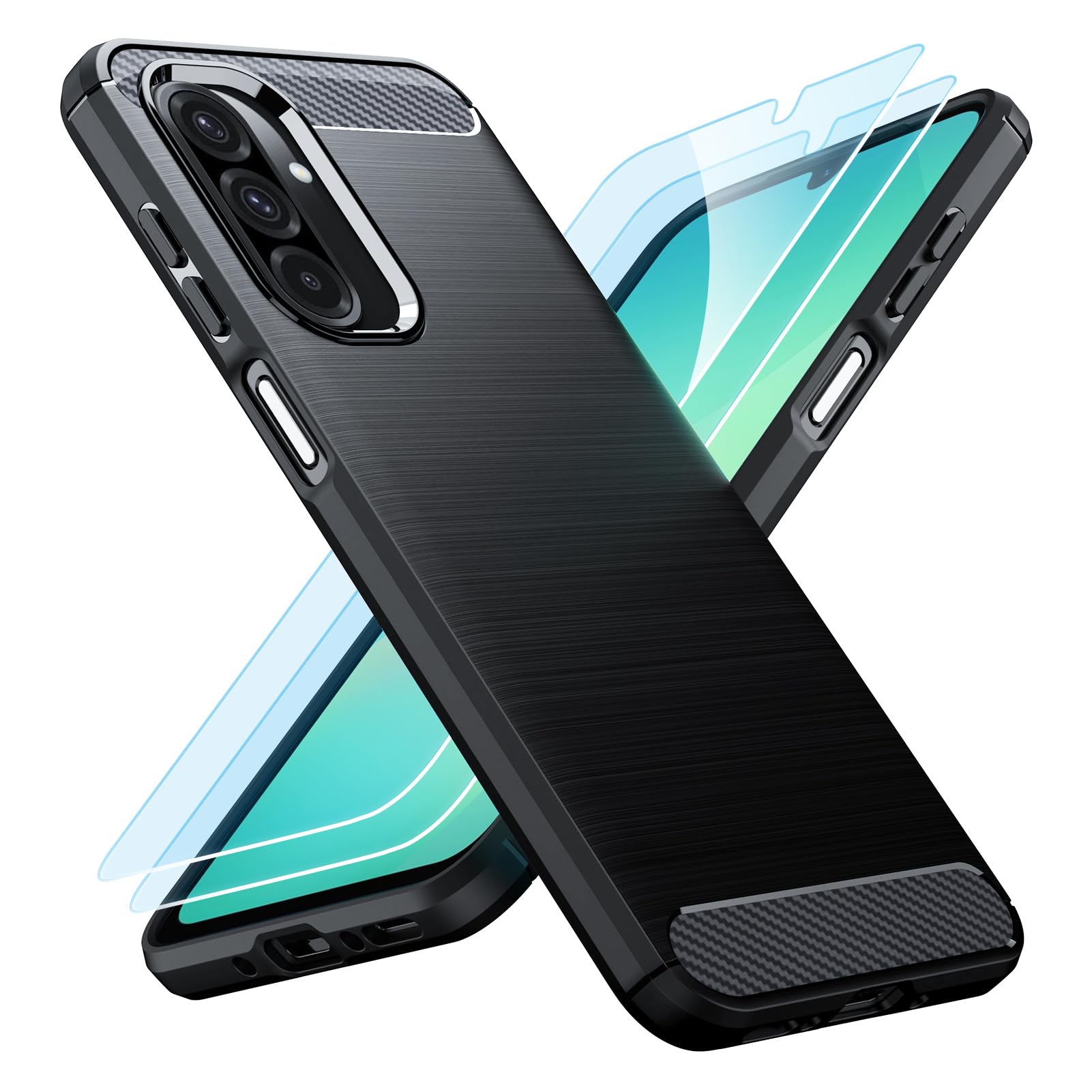 TesRank Etui do Samsung Galaxy A17 5G+ Zestaw 2 sztuk szkła hartowanego, ochrona z włókna węglowego] Elastyczny miękki pokrowiec premium TPU Galaxy A17 5G Odporny na zarysowania Odporny na wstrząsy