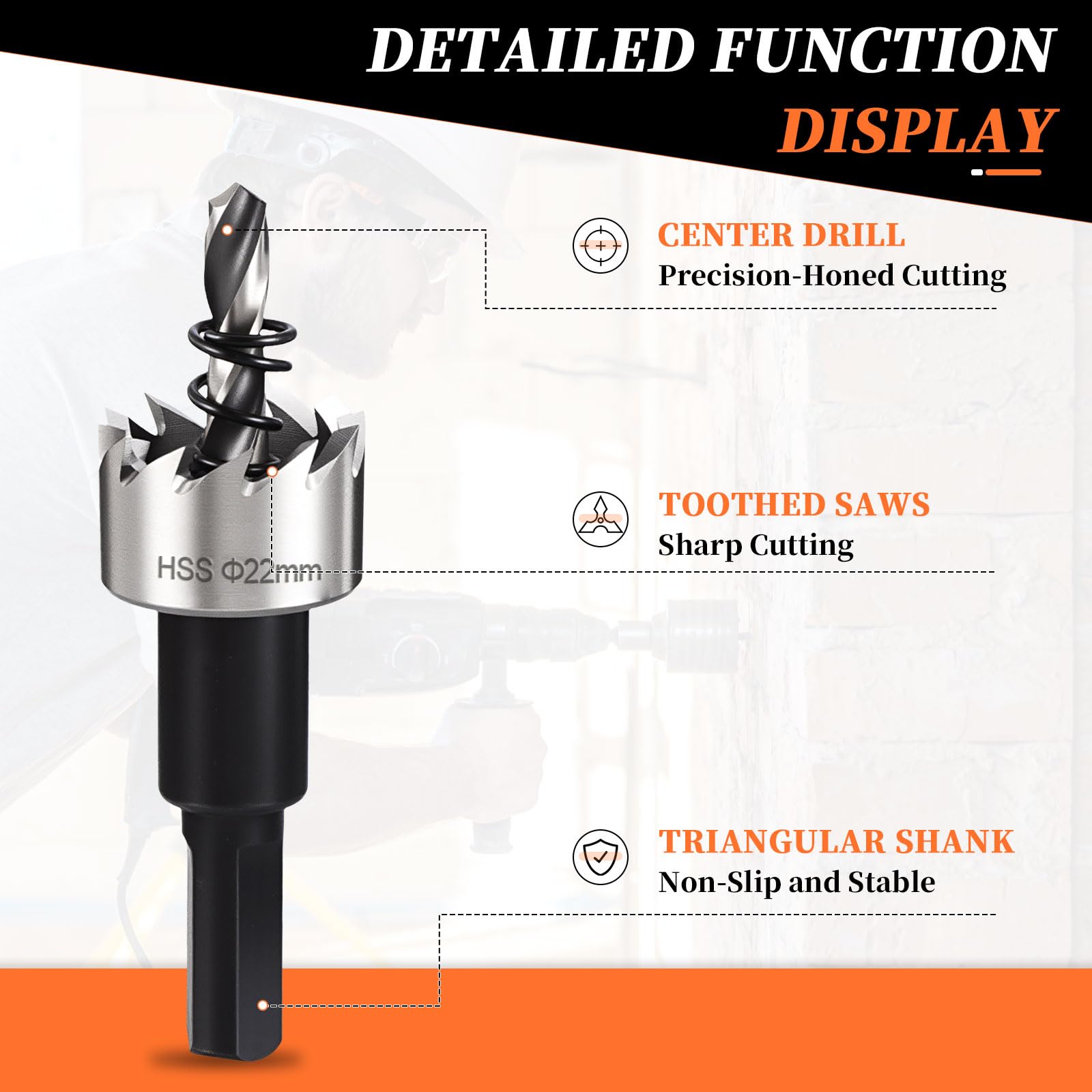 METALLIXITY Hole Saw 22mm (7/8"), 4241 High Speed Steel Hole Cutter with Center Drill Bit, Hex Key and Spring - Image 3
