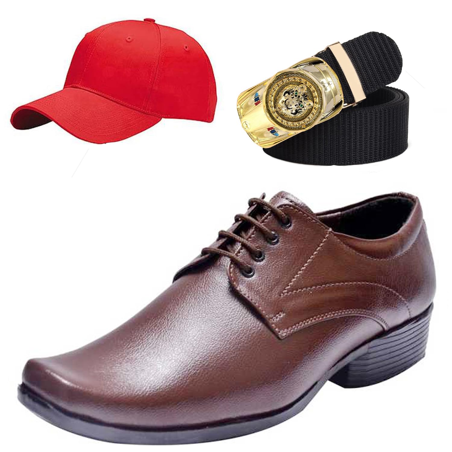 Formal Shoes with Free Base Ball Cap & Free Belt Combo for Men & Boys Brown-image-35