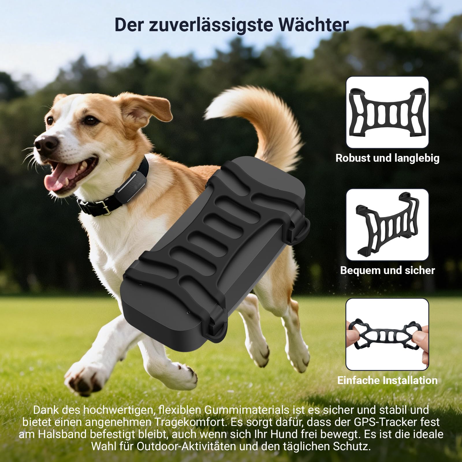 Gummiklammerhalterung für Haustier-Tracker Kompatibel mit Tracti Smart Dog 6 GPS Aktivitätstracking Hund Ersatz-Halsband-Gummiklammern – 4 STK (Schwarz) - 4