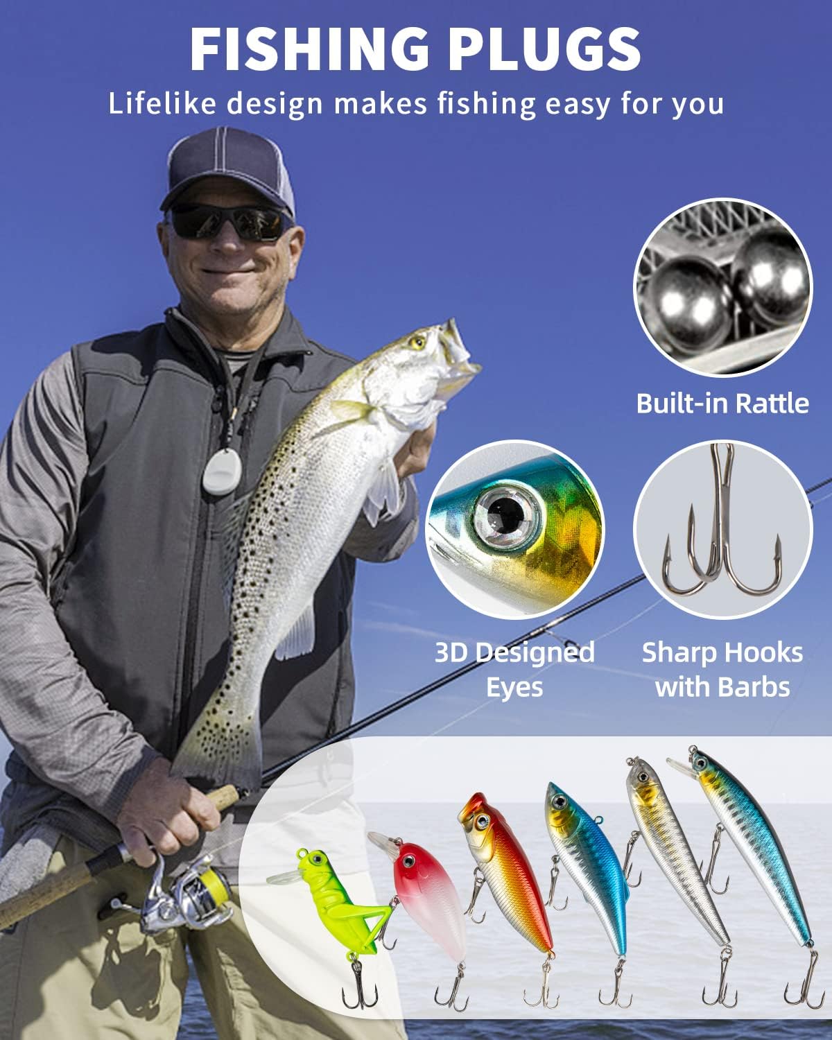 GOANDO Fishing Lures Kit for Freshwater Bait Tackle Kit for Bass Trout Salmon Fishing Accessories Tackle Box Including Spoon Lures Soft Plastic Worms Fishing Gifts