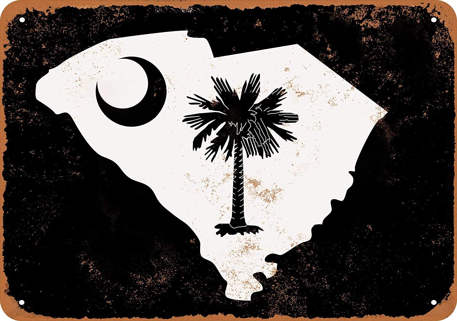 South Carolina State (Black Background) Vintage Look Metal Sign Funny Aluminum Tin Sign Post 8 x 12