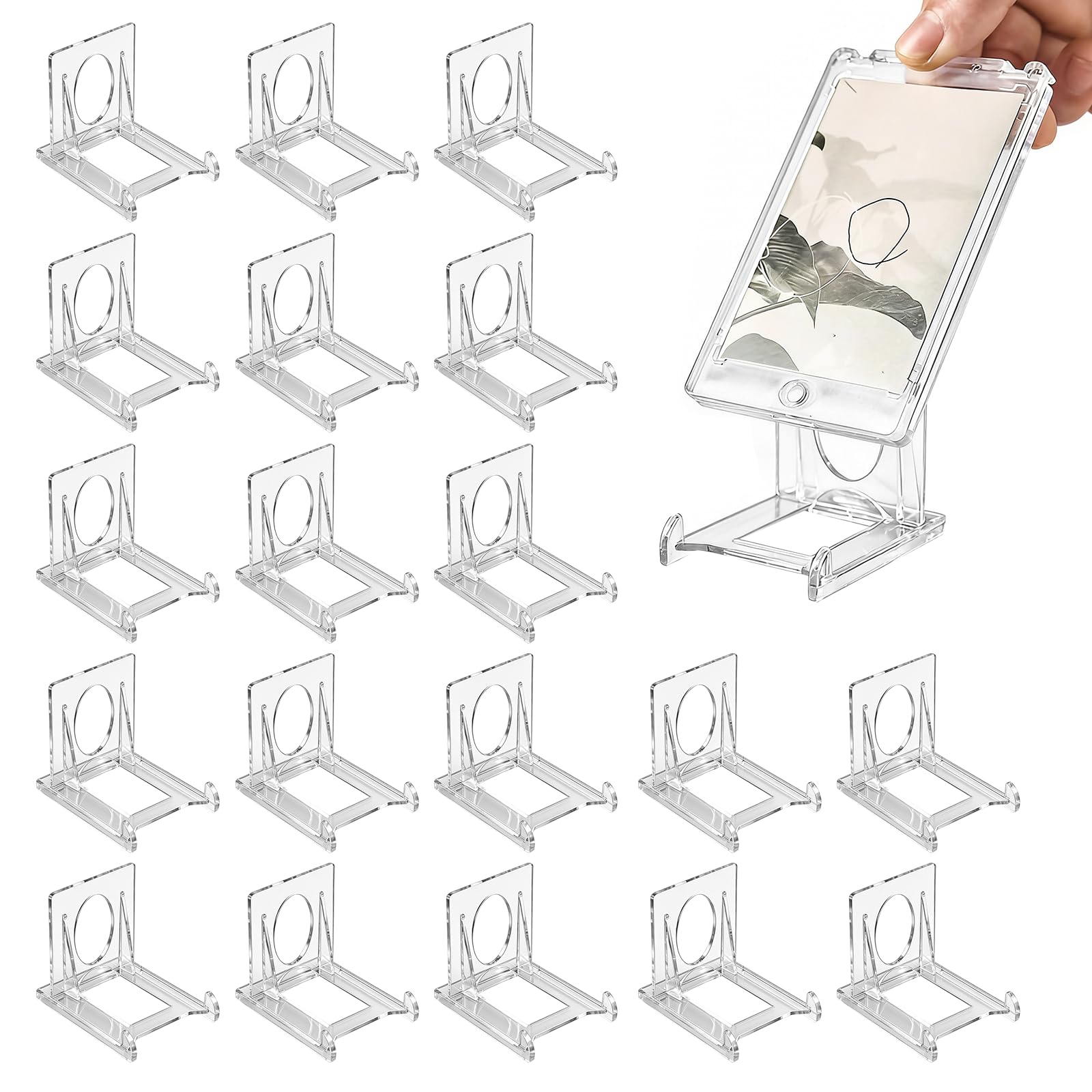 FunnAura 20Pcs Trading Card Display Stand, Mini Clear Adjustable Displays Stands for Sports Psa Baseball Card