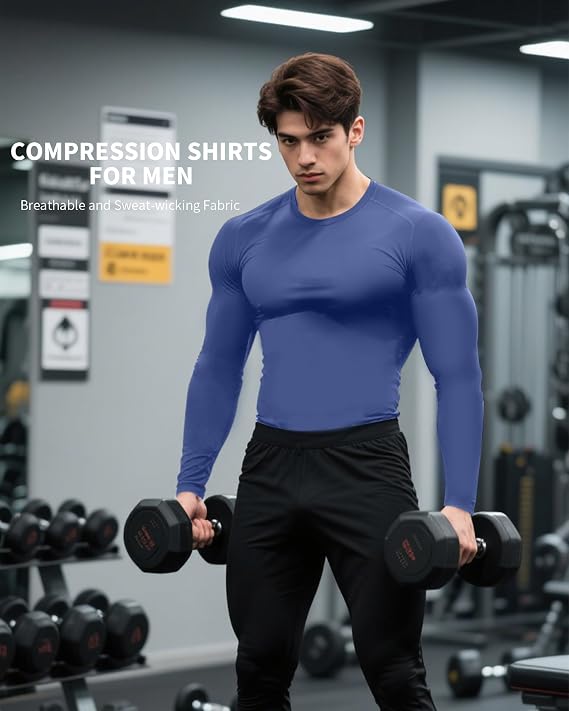 Yuerlian Compression Shirts Mens Long Sleeve Gym Running Base Layer Top