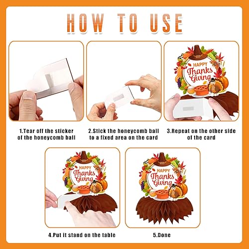 Miniatura 5 de El juego de 17 decoraciones de Acción de Gracias incluye pancarta, espirales colgantes y decoraciones de mesa 3D, centros de mesa de nido de abeja,