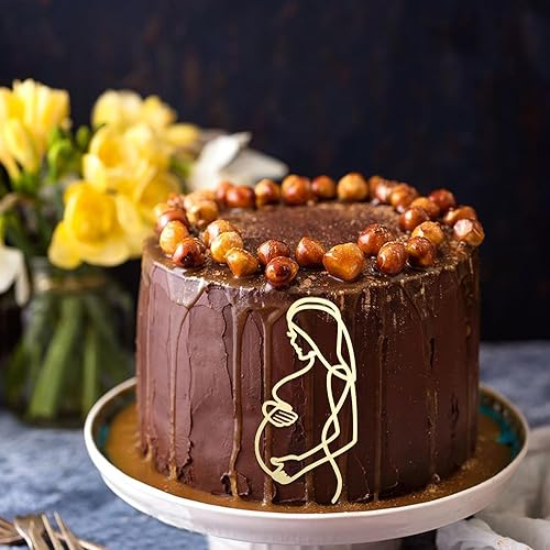 Miniatura 3 de Abstracto Arte Línea Mujer Embarazada Pastel Topper, Espejo Dorado, Baby Shower