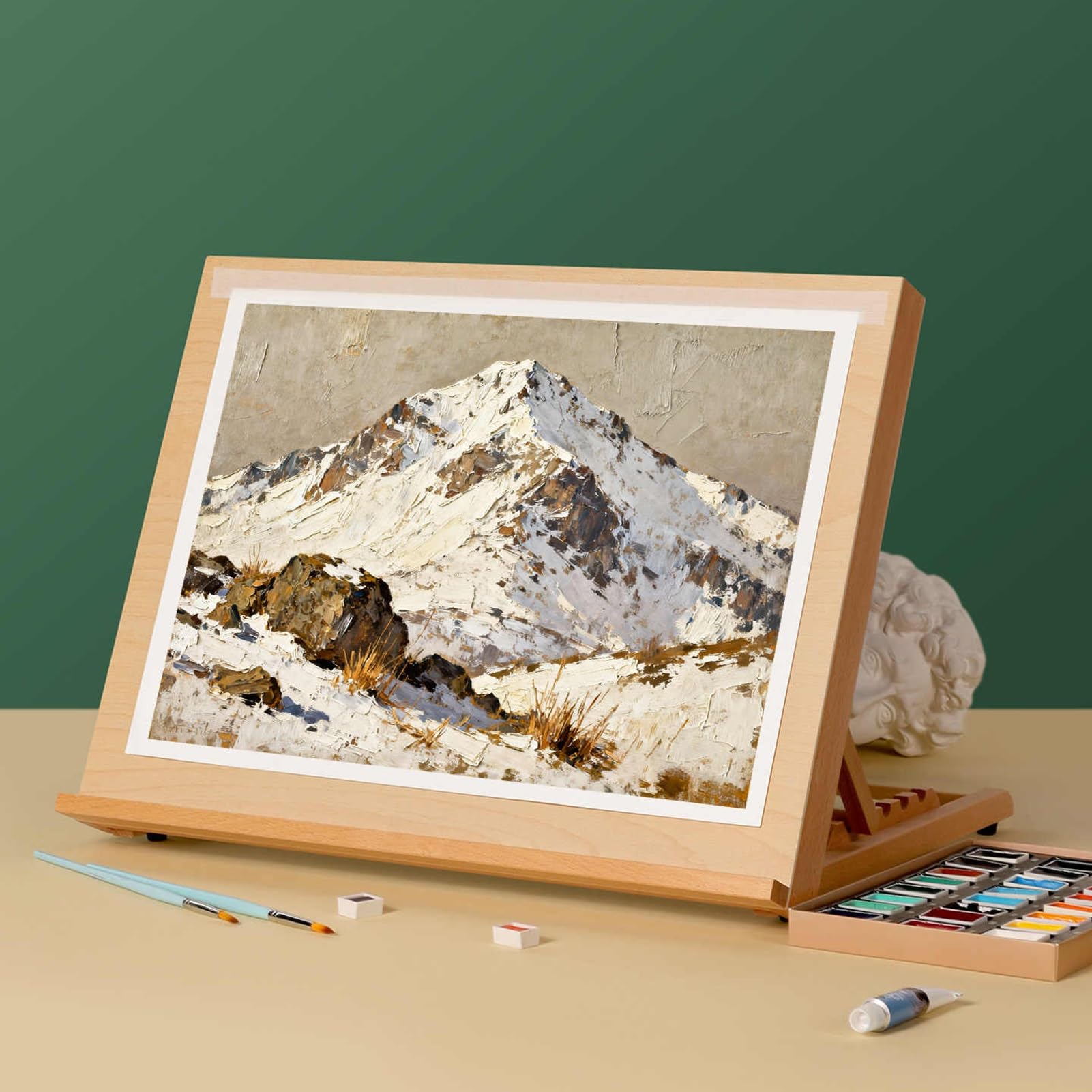 Caballete grande para pinturas, exhibición de madera de haya maciza para lienzo, altura ajustable para obras de arte de hasta 46,8 x 35,8 cm, perfecto para artistas y exhibiciones de arte