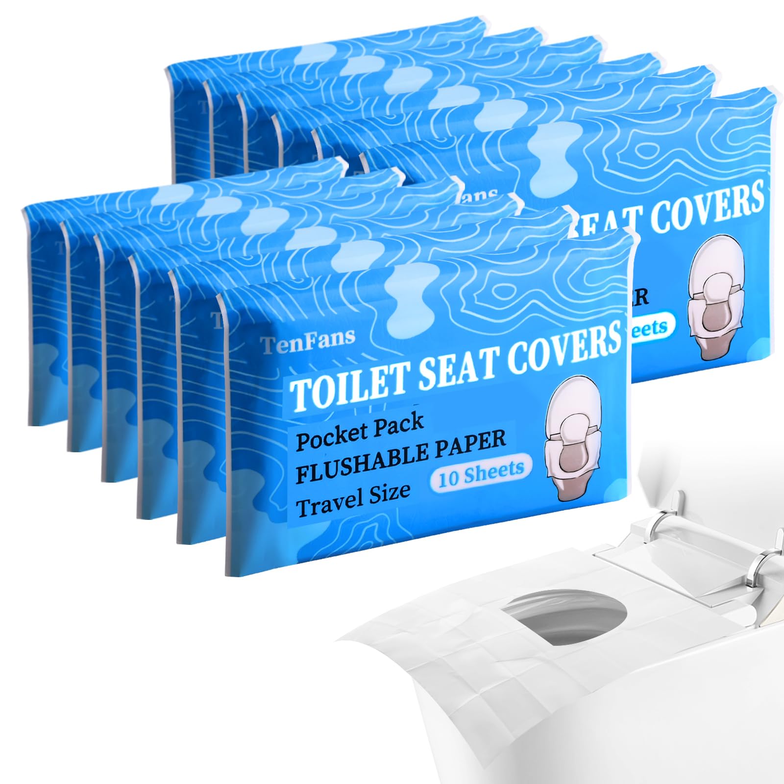 TenFans Lot de 120 housses de siège de toilette jetables XL jetables pour enfants et adultes – Accessoires de voyage essentiels pour avion, toilettes publiques, camping