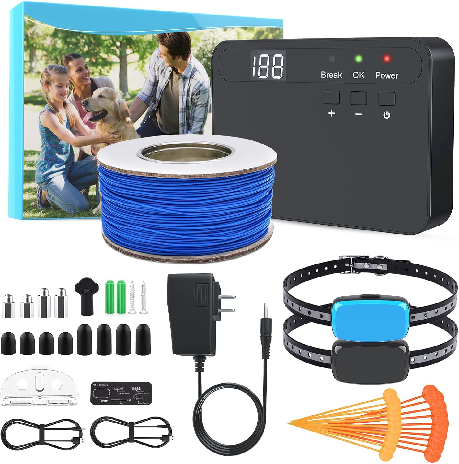 Electric Dog Fence System, Waterproof Collar Receiver, With 656Ft Underground/Aboveground Boundary Wire Wired Pet Containment System with Adjustable Static/Tone Correction for Small Medium Large Dogs