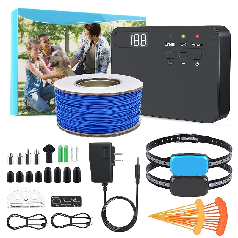 Cerca elétrica para cães com fio AOZOOM 862-2 com 2 coleiras, 650 pés
