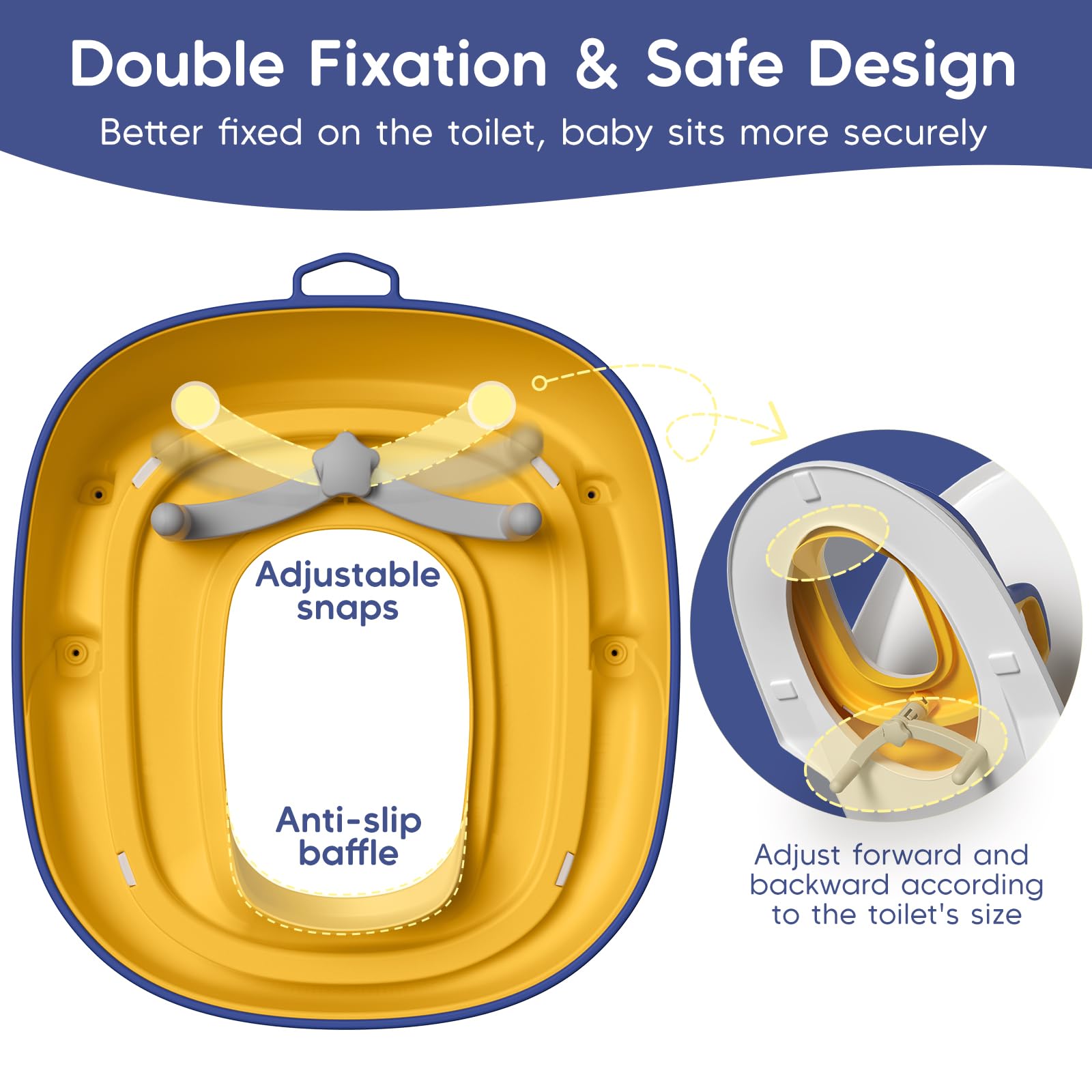 Rehausseur Toilette Enfant avec 2 Marches Pied Transportable, Reducteur Toilette de 1 à 8 Ans garçons et Filles, Coussin Anti-éclaboussures Reducteur de WC avec Marche Pied Bébé (Bleu-Jaune)