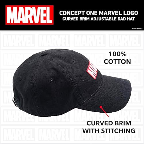 Miniatura 5 de Concept One Marvel Logo - Gorro ajustable de algodón para papá, negro, talla única, Negro -