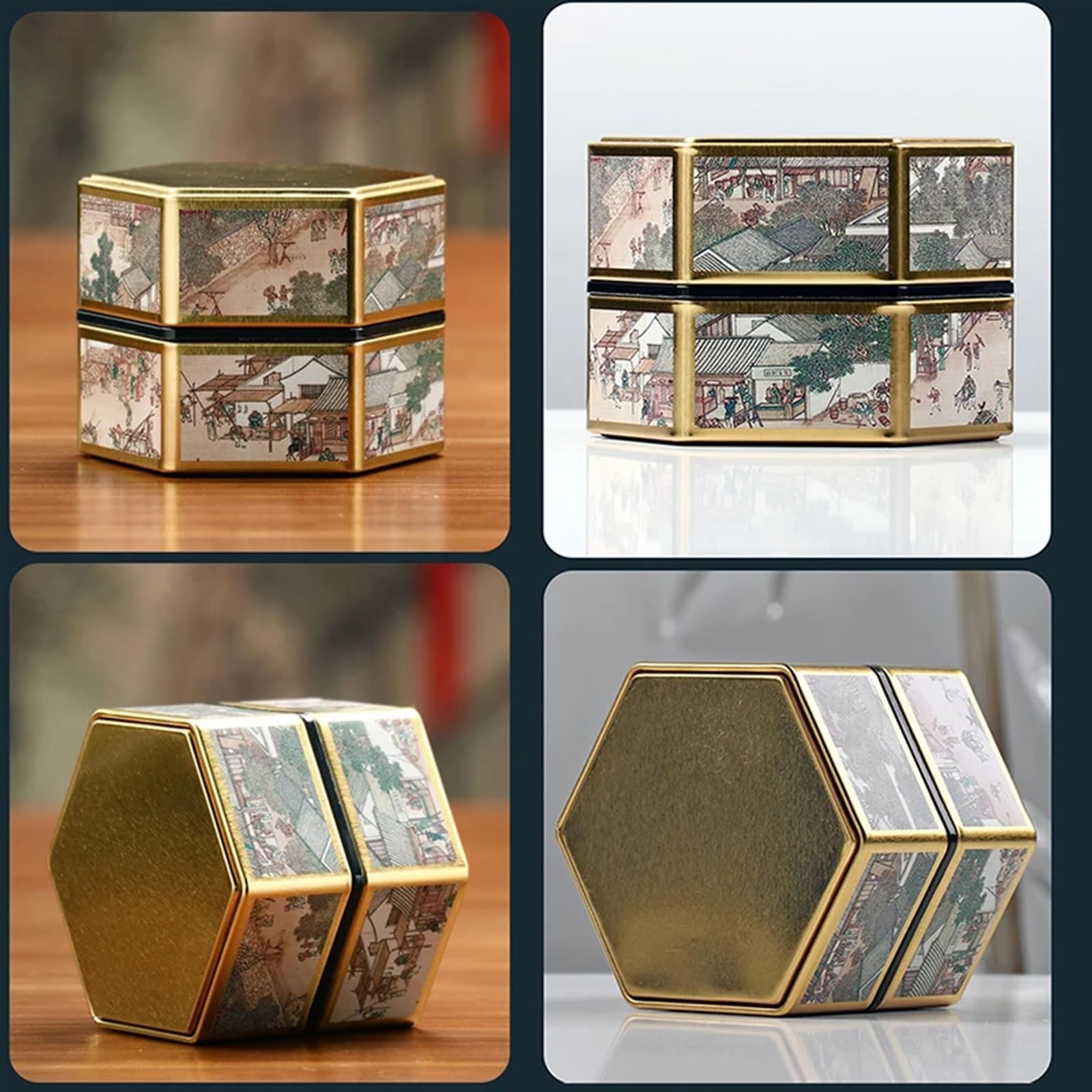 Caja de Te Tetera Hexagonal creativa, lata de, tanque almacenamiento té hojalata, caja portátil sellada, vacía, accesorios juego(StyleC,L)