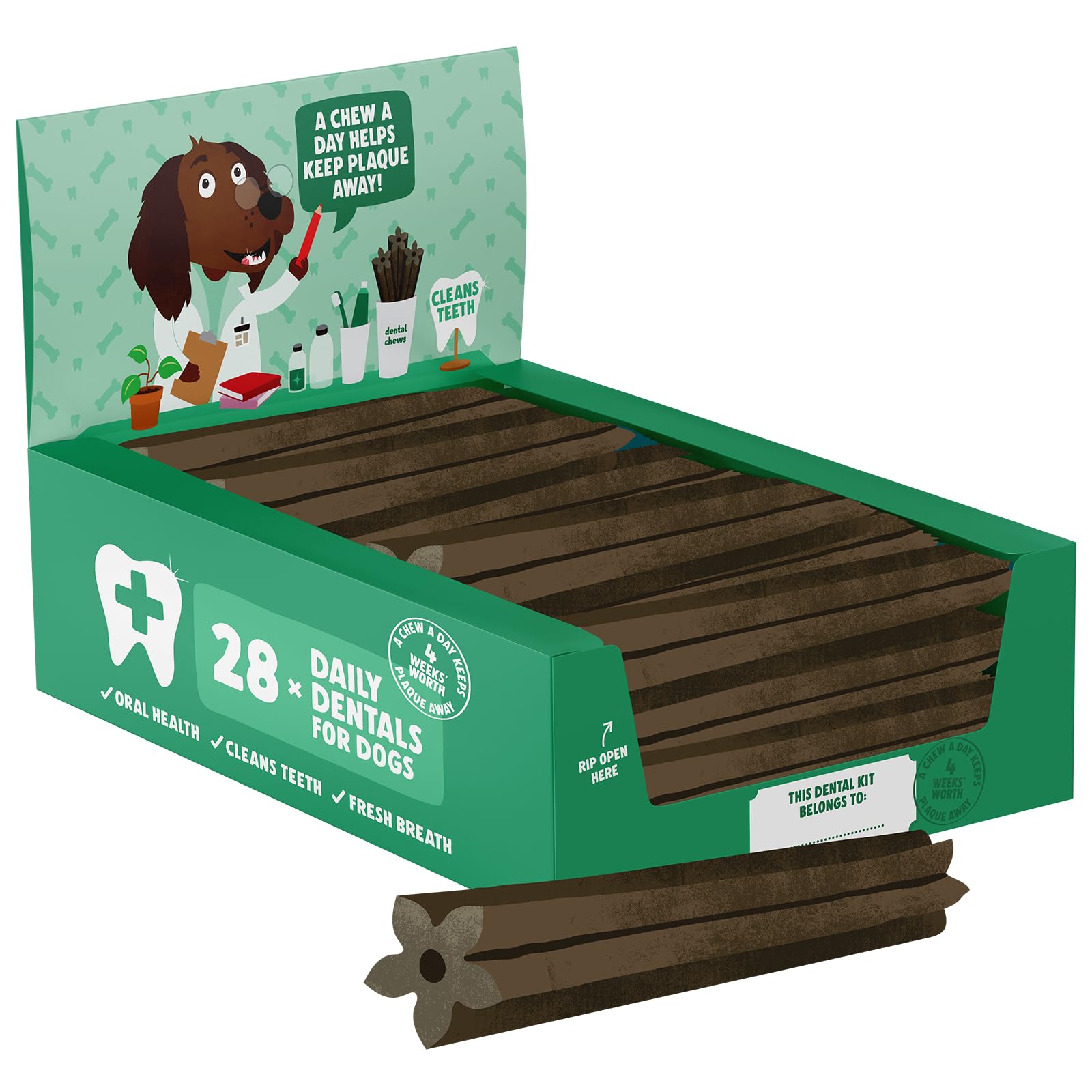 Denzel's Vegan Dog Dental Sticks - for Medium Dogs - Peanut Butter & Peppermint (Pack of 28)