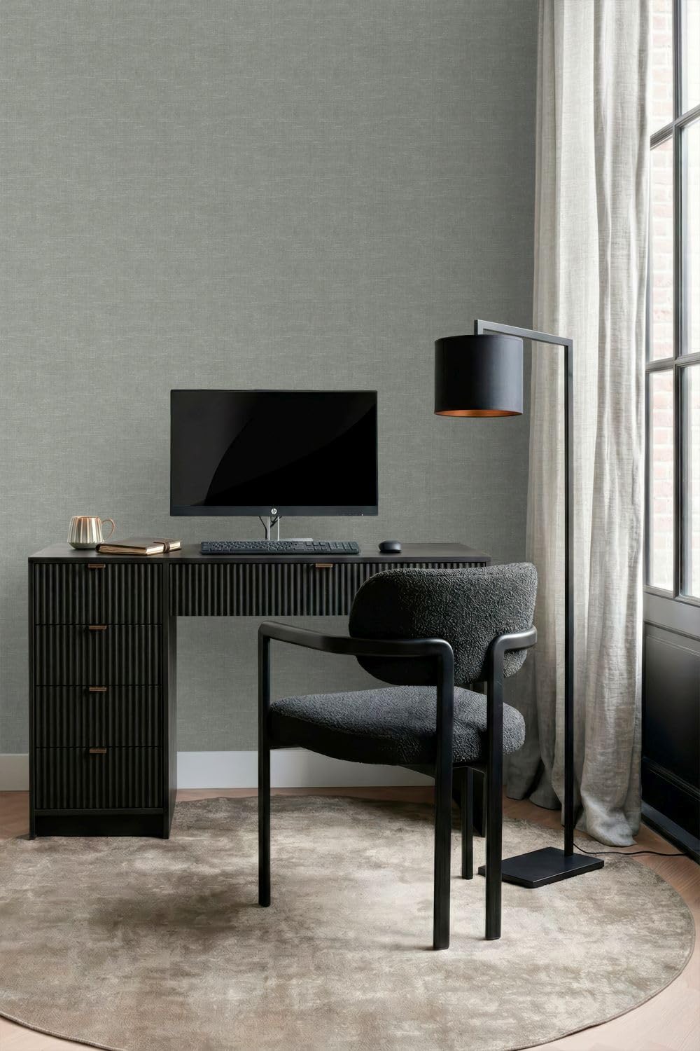 Origin Wallcoverings Tapeta lniana tekstura szaro zielonym 53 cm x 10.05 m