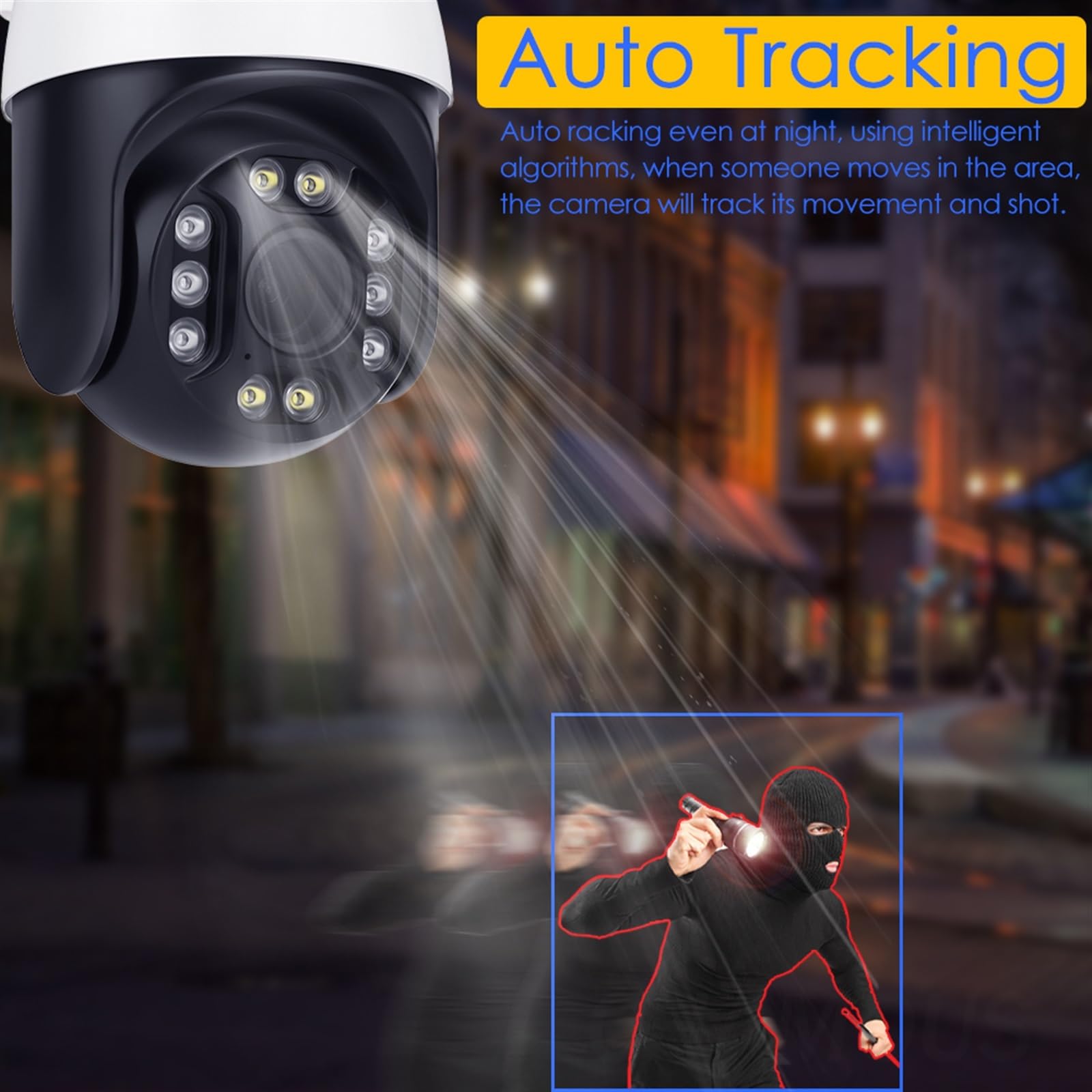 Kamery Monitoringu, Kamera IP 5MP PTZ CCTV kamera bezpieczeństwa Alarm automatyczne śledzenie bezprzewodowy nadzór wideo 5-krotny zoom optyczny IP66 na zewnątrz(5MP Cam X64G SD)