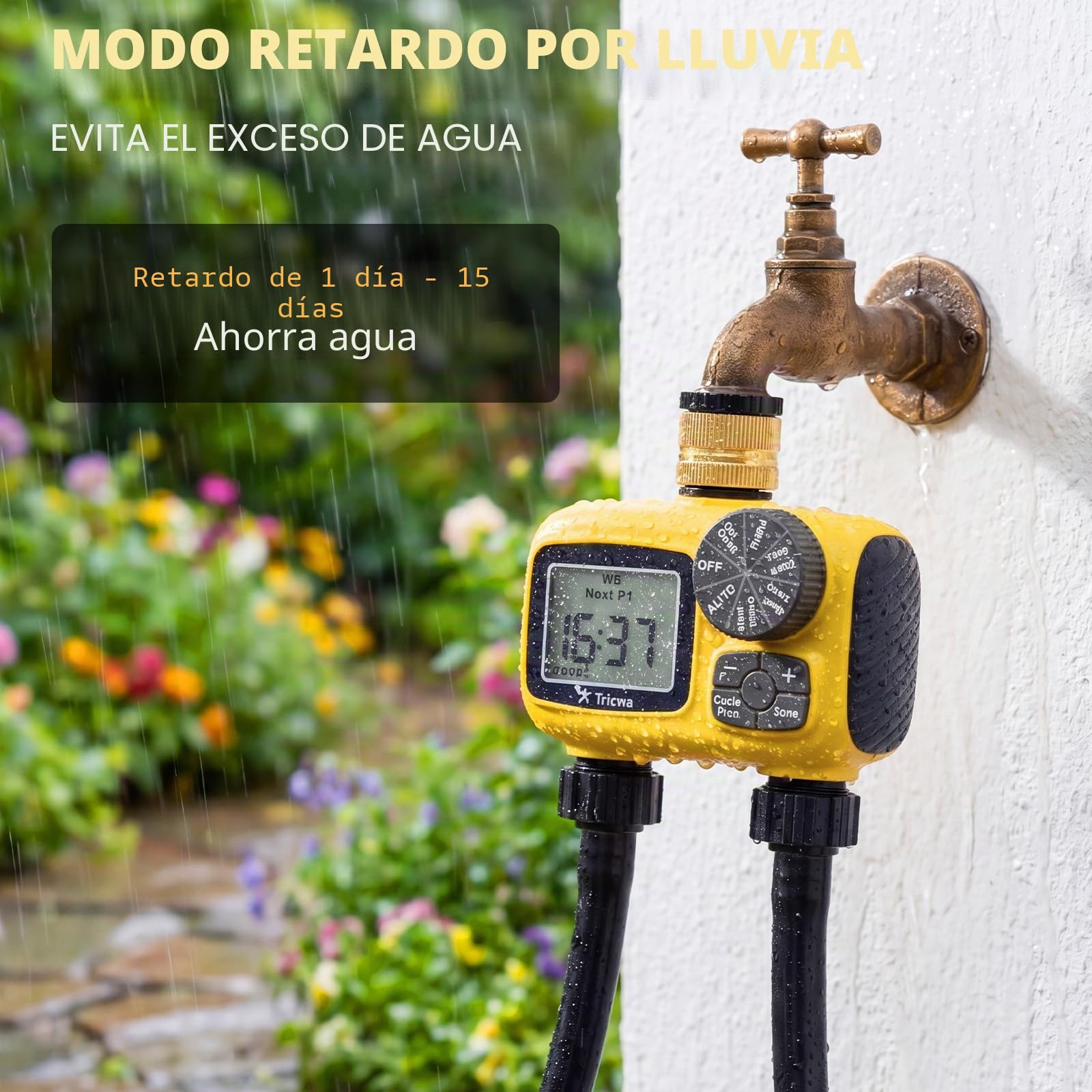 Ordenador de Riego con 2 Salidas, Riego por Goteo Programable con Entrada de Latón,Riego Automático con Temporizador, IP55, Resistente al Agua,Sistema de Temporizador de Riego Digital