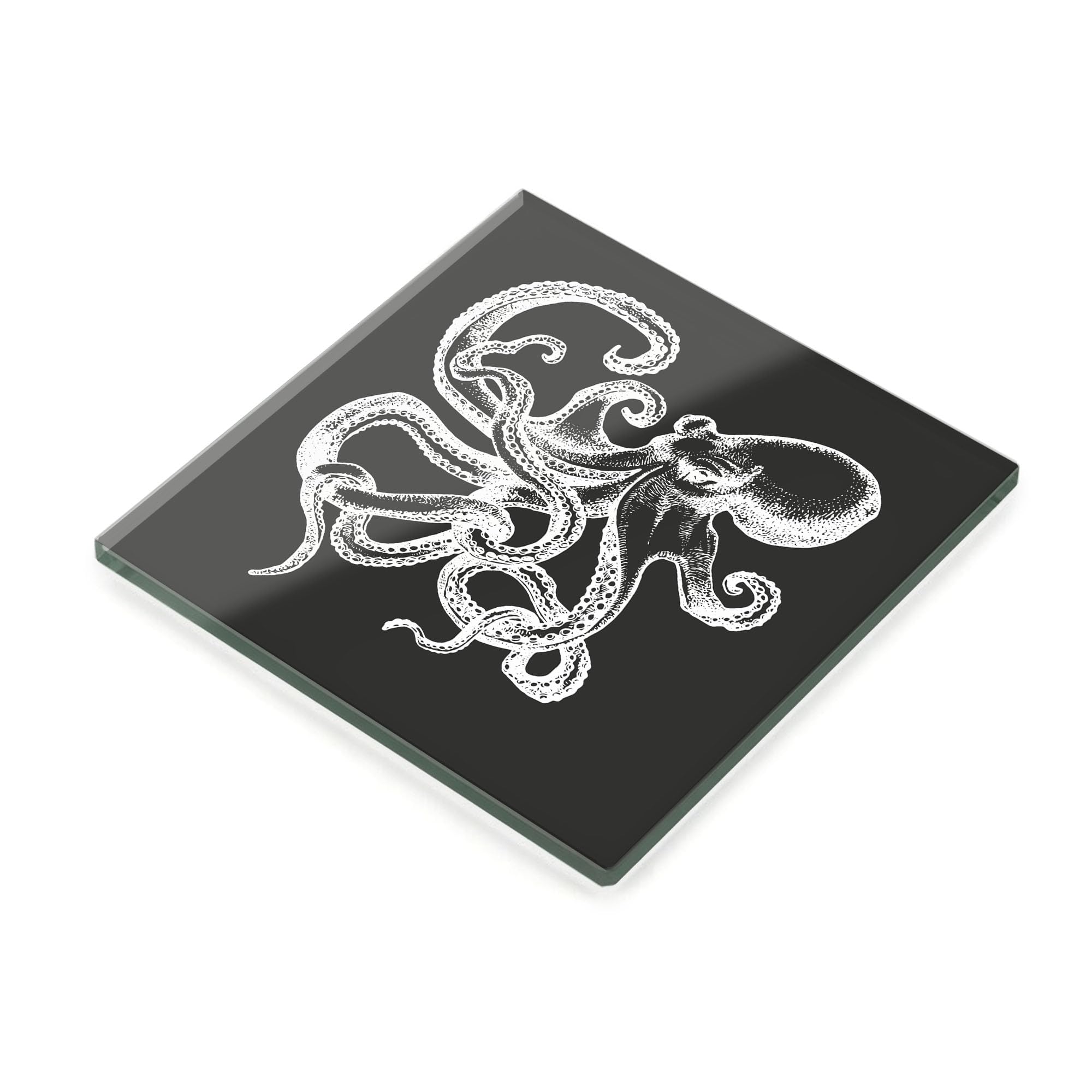 Kraken Glass Coaster Square Tempered Glass Sea Monster Tentacle Ocean Mythical Creature Nautical Fantasy Gift Mythology Lover Accessory (Plain Packaging)