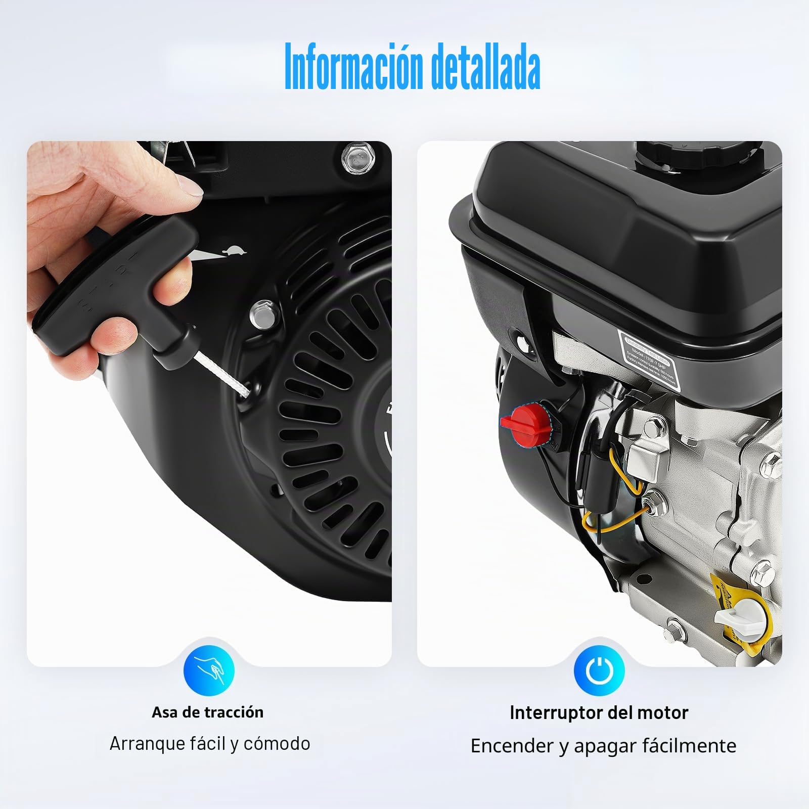 Motor de gasolina de 7,5 CV, 3600 rpm, motor de 4 tiempos, 212 ccm, motor de gasolina, 2 cm de diámetro del eje, 3,6 L, tanques de gasolina con mango de arranque para desbrozadora debajo, karts