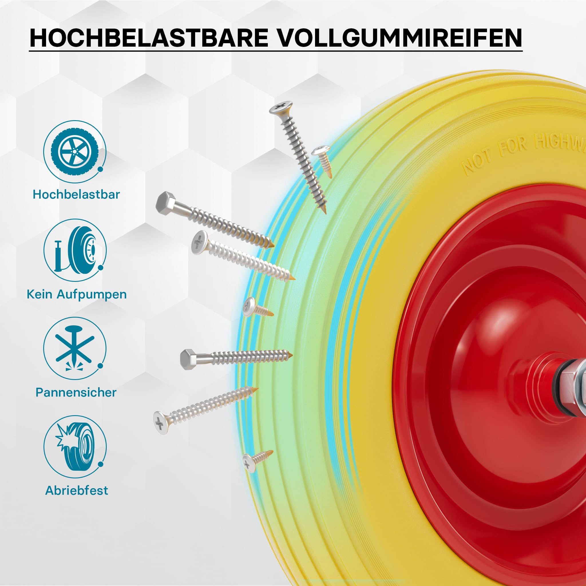 Wiltec Pannensicheres PU Rad 4.00-8 100 x 400 mm 160 kg, Polyurethan Vollgummi Schubkarren Komplettrad mit Steckachse, Schubkarrenrad pannensicher