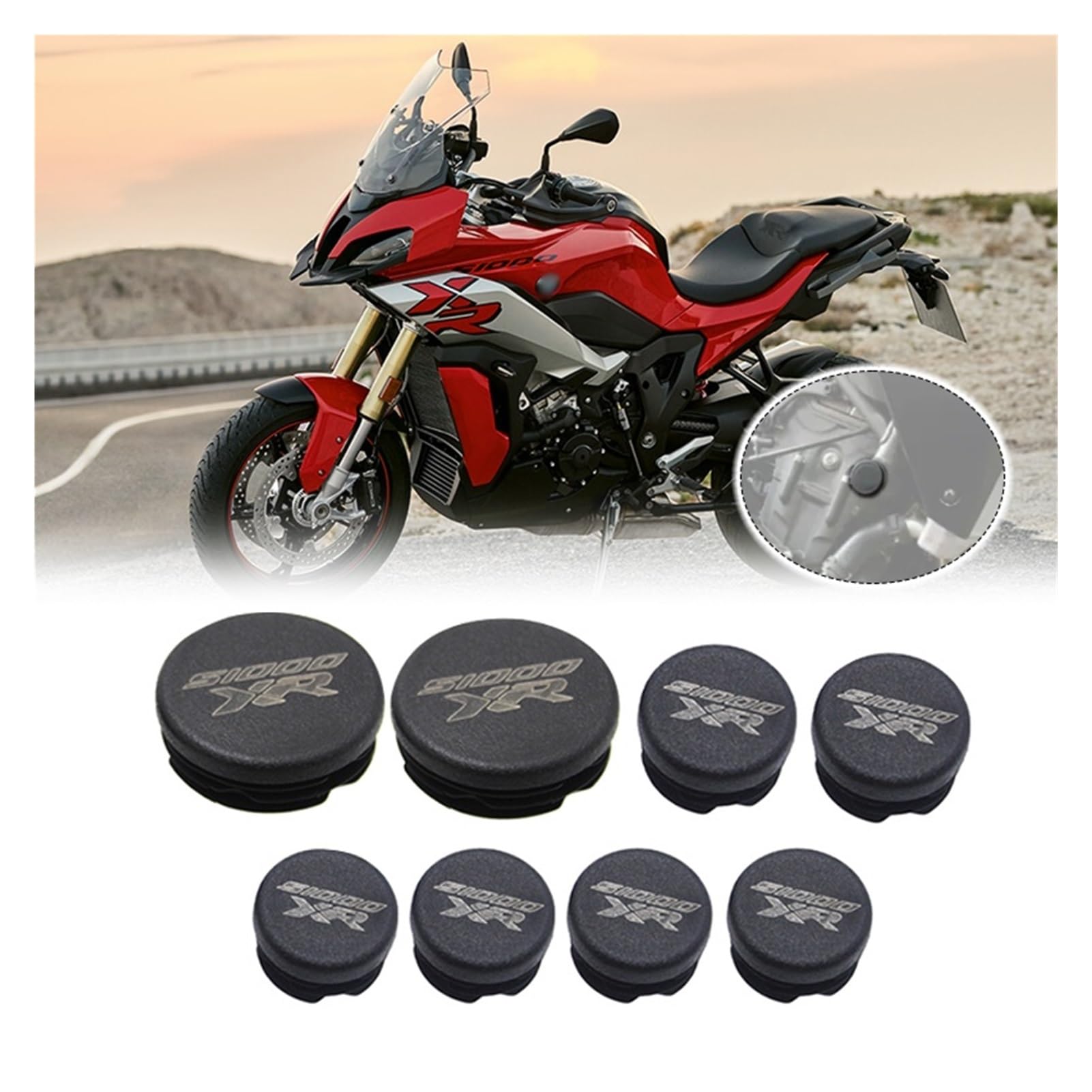 8PCS Telaio Tappi for Le Orecchie Compatibile Con S1000XR S 1000XR S1000 XR S 1000 XR 2013-2022 Telaio Della Moto Foro Tappi di Copertura spina Tappo Telaio (Color : Black)