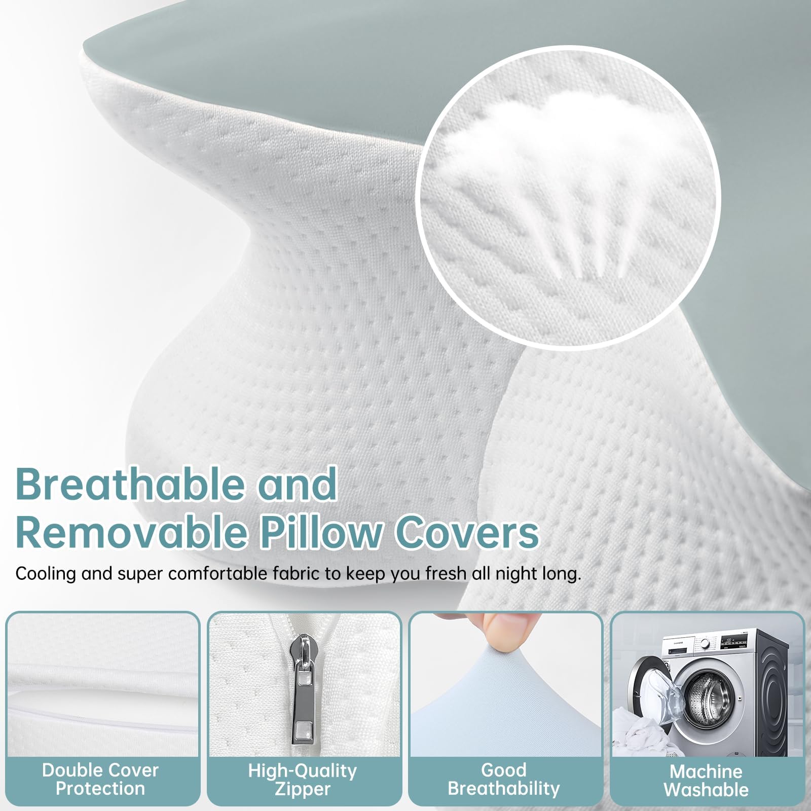 Almohada Ergonómica de Espuma Viscoelástica 2 en 1 – Reduce el Dolor de Cuello y Hombros, Adecuada para Dormir de Lado, Boca Arriba y Boca Abajo, Altura Regulable 11 cm/13 cm (Gris)