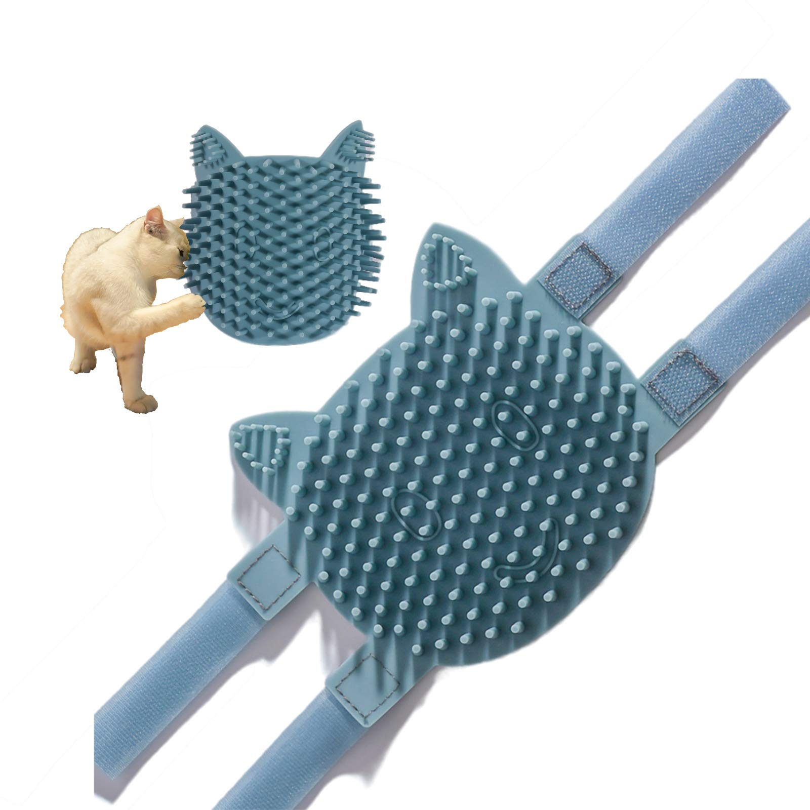 Cat Pet Self Grooming Comb Brush - Multi Functional Catnip Flavor Corner Massage Glove Tool for Kitten Puppy Relaxing, Extra Soft Silicone Pins Handy
