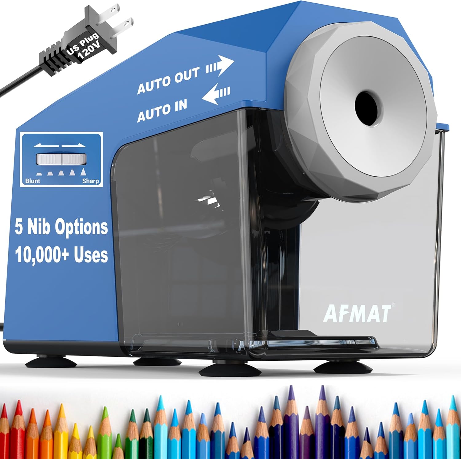 AFMAT Electric Pencil Sharpener, Fast & Hands-Free, 10K+ Uses, 5 Nibs, Fully Automatic Pencil Sharpener for Classroom, Heavy Duty Sharpeners for No.2/Jumbo/Colored Pencils (6.5-10.5mm) US Plug(120V)