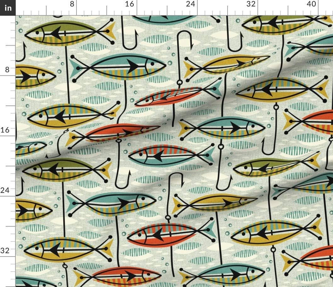 Spoonflower Fabric - Retro Nautical Fish Mod Hooks Fishing Lures Mid Century Modern Atomic Printed on Petal Signature Cotton Fabric by The Yard - Sewing Quilting Apparel Crafts Decor