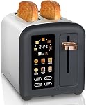SEEDEEM Toaster 4 Slice, Stainless Toaster & Touch Control, LCD Display, 6 Bread Type, 7 Shade Settings, 1.5'' Wide Slots, Cancel/Defrost/Reheat, Removable Crumb Tray, 1800W, Silver Metallic