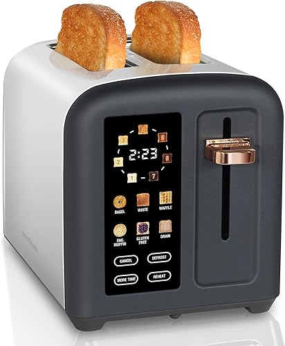 Miniatura 10 de SEEDEEM Tostadora de 2 rebanadas, tostadora de acero inoxidable con control táctil completo, pantalla LCD, velocidad de calentamiento 50% más Cerezo