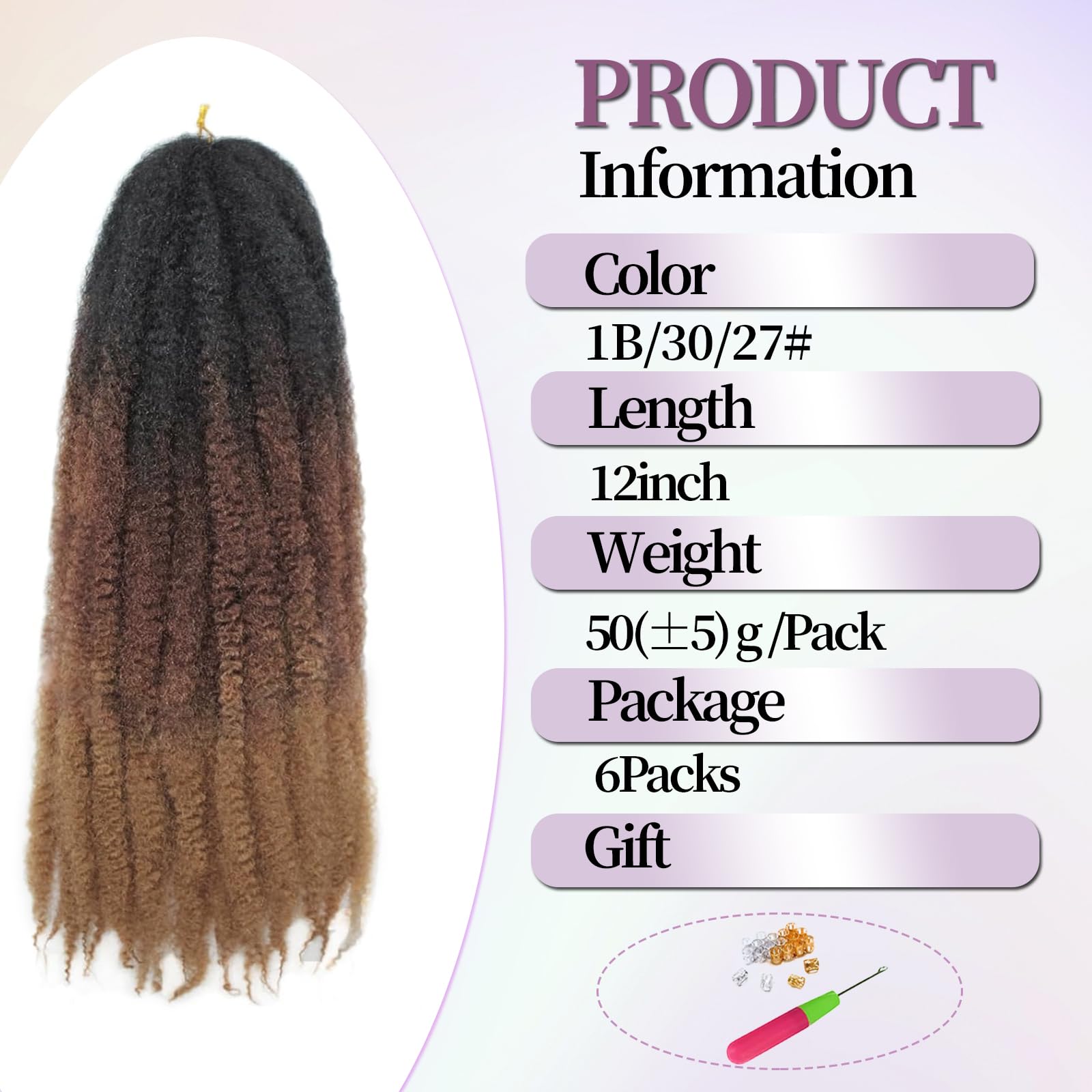 XIMENALU Marley Twist Braiding Hair Afro Kinky Curly Cuban Twist Hair Marley Twists Crochet Braids Synthetic Senegalese Twists Crochet Hair Extensions for Women (1B/30/27# - Image 2