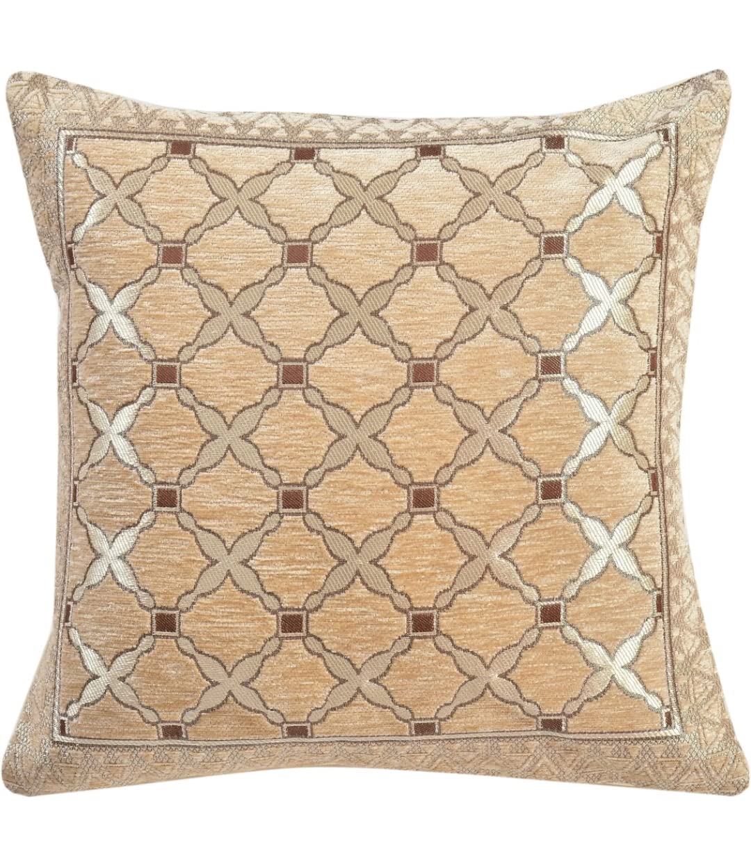 DECOMIZER Jacquard Geomteric Cushion Covers 16 Inch X 16 Inch Set Of 5 Ethnic Motifs Cushion Covers,Design- Criss-Cross,Color- Beige, 240 TC 1