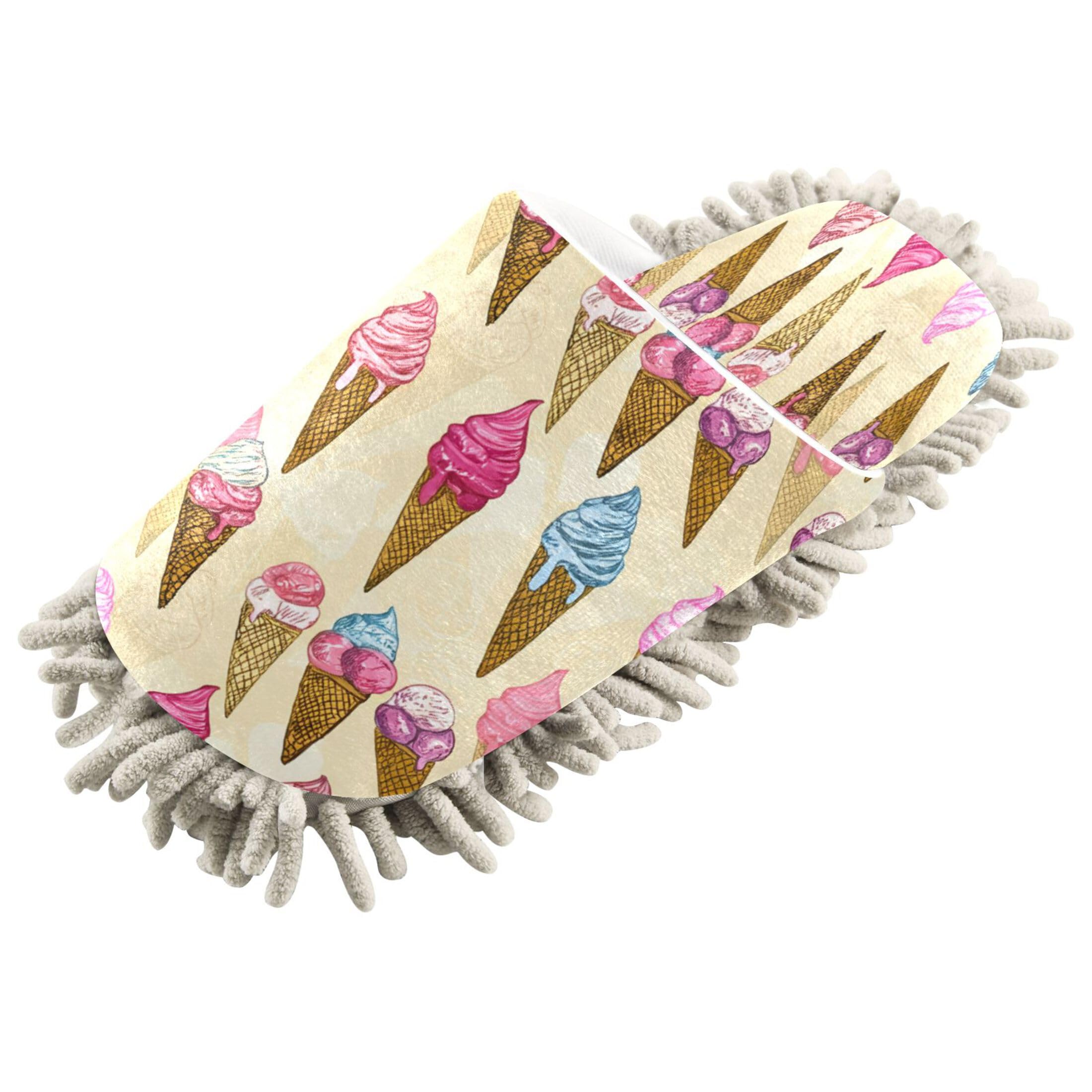 Kigai Colorful Ice Cream Cones Mop Slippers for Floor Cleaning, Slippers for Women Men, Microfiber Floor Cleaning, M
