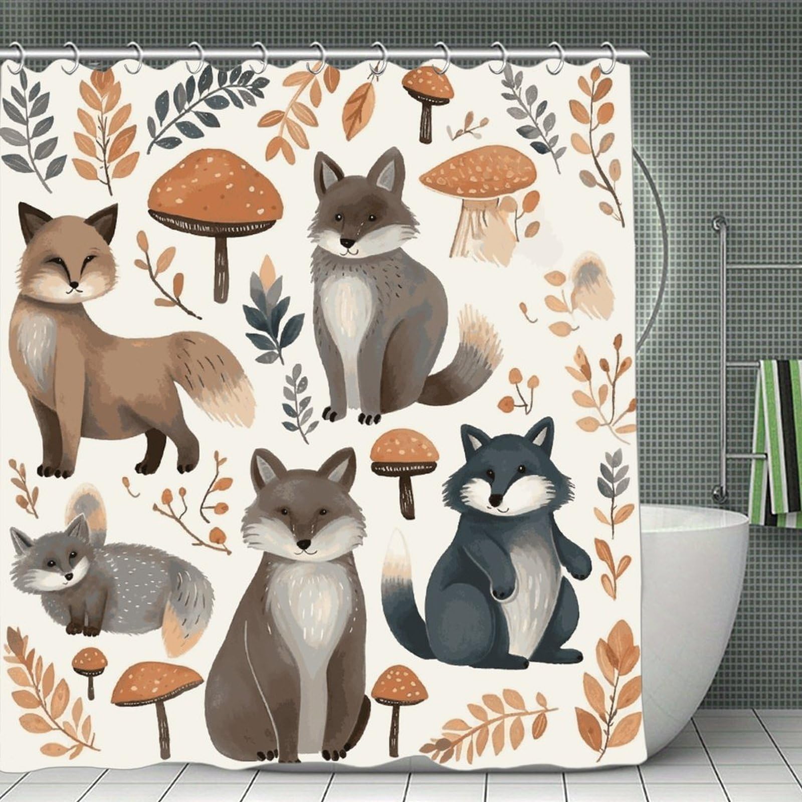 FekiLoot Woodland Raccoon Animals Shower Curtain with Hooks Modern Farmhouse Bathroom Curtain Waterproof Cloth Bath Curtains Cute Washable Blackout Privacy Curtains for Bathroom Bathtub 70.8"x70.8"