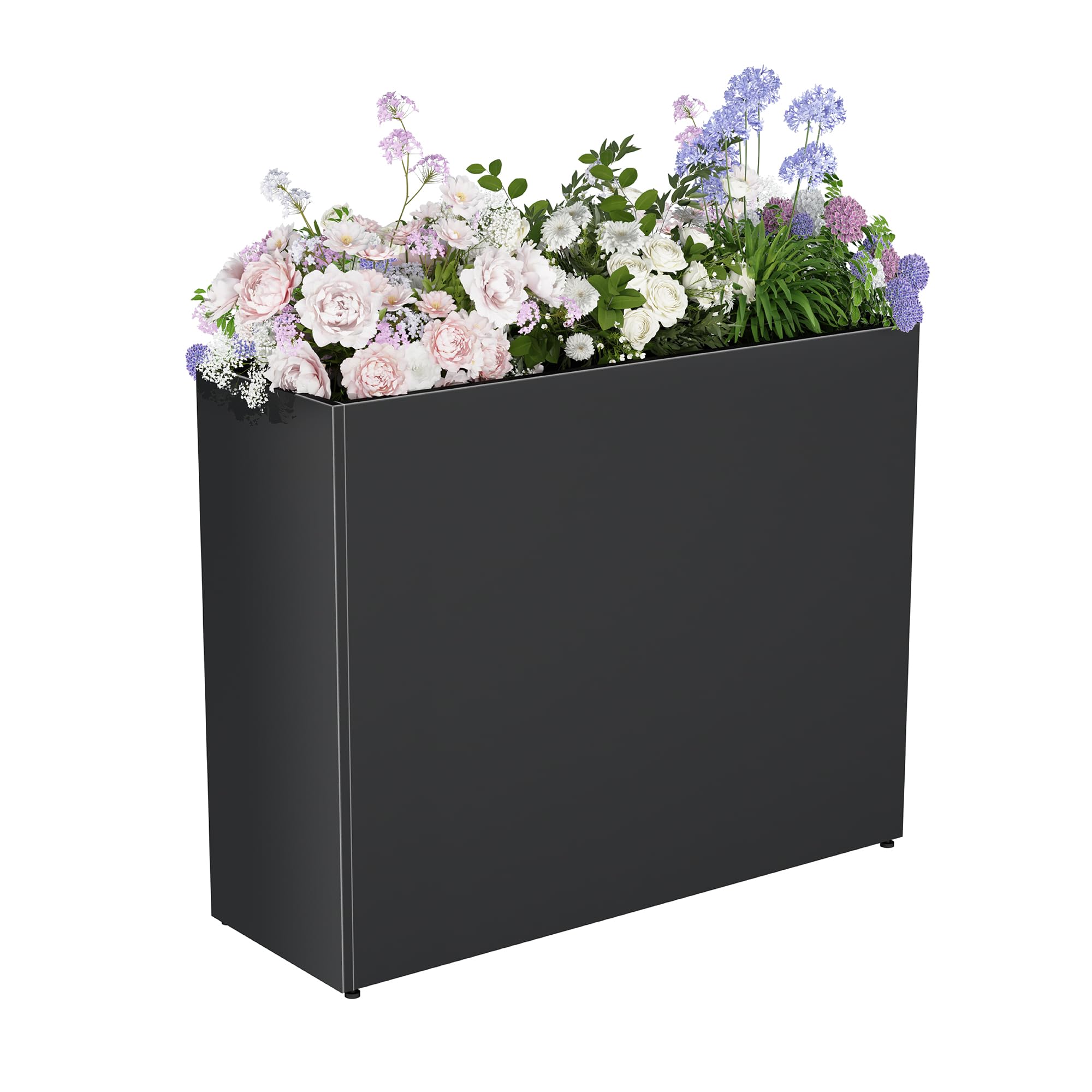 Blumenkasten Hoch Metall Pflanzkübel Rechteckig 96 cm lang XXL Schmal Groß & Wetterfest Dekoratives Hochbeet für Balkon Draußen Garten Terrasse Outdoor