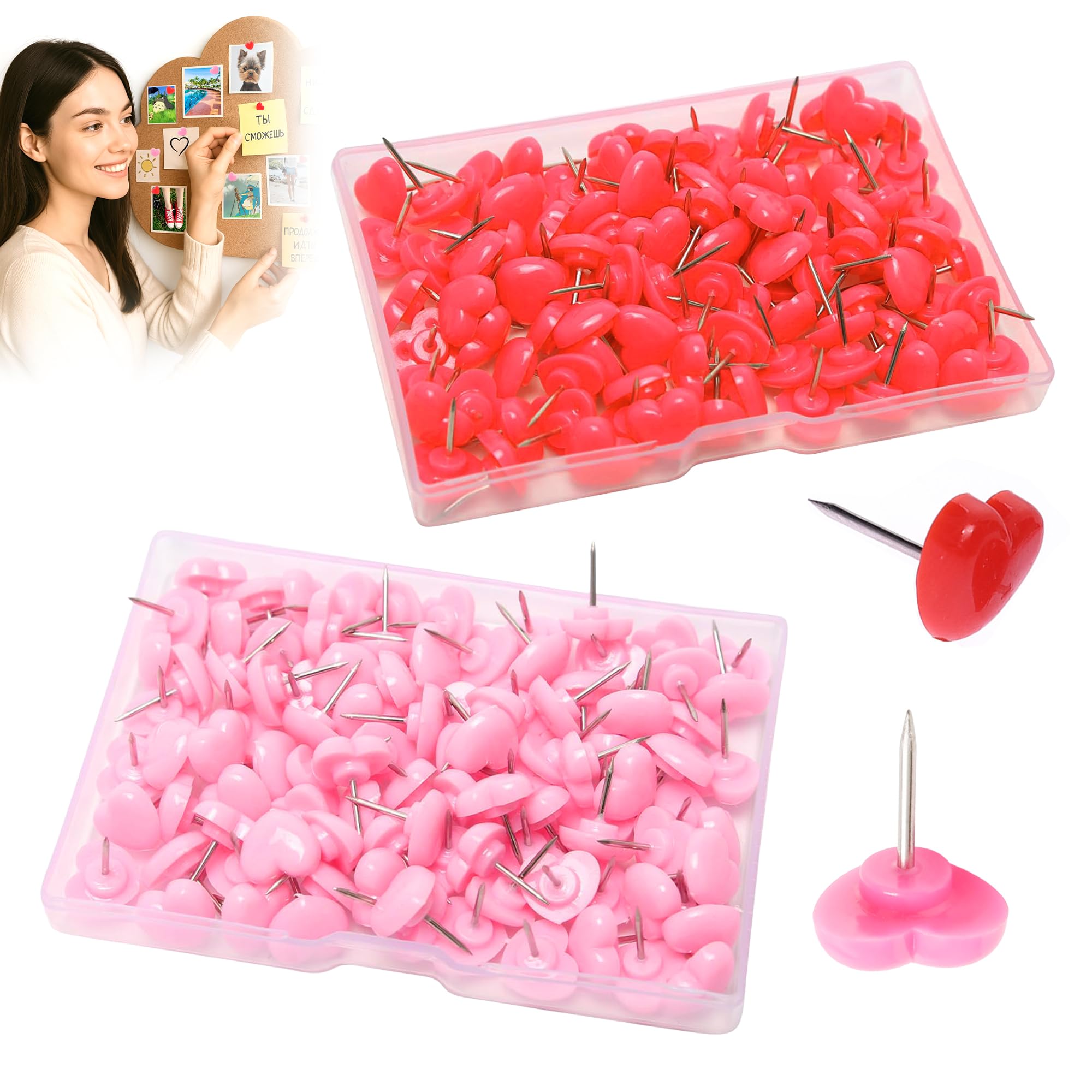 – 200PCS Heart Push Pins for Pinboard Thumb Tacks for Notice Board Pins Decorative Pushpins For Home School Office Notice Board Cork Board