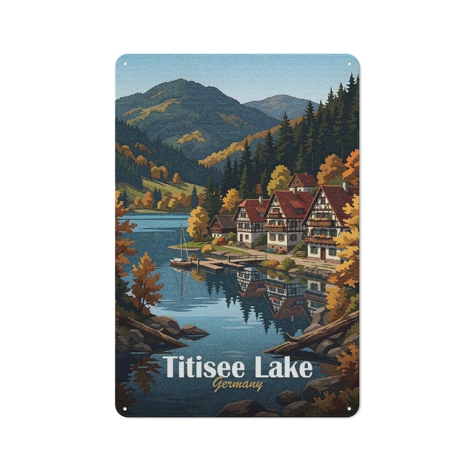 Junmoney Style-6 Cosy Titisee Lake Germany Autumn Landscape Metal Plaque 30X20cm, Kitchen Wall Decor For Kitchen, Cafe, Pantry Or Dining Room