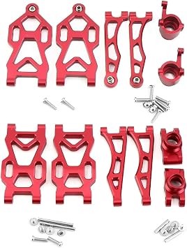 RC Parts for SCY 16101 16104 16102 16103 16106 16201 for for JJRC Q130A Q130B Q141 Q117 1/16 RC Car Upgrade Parts Metal Front and Rear Arm Steering CupRed,Set