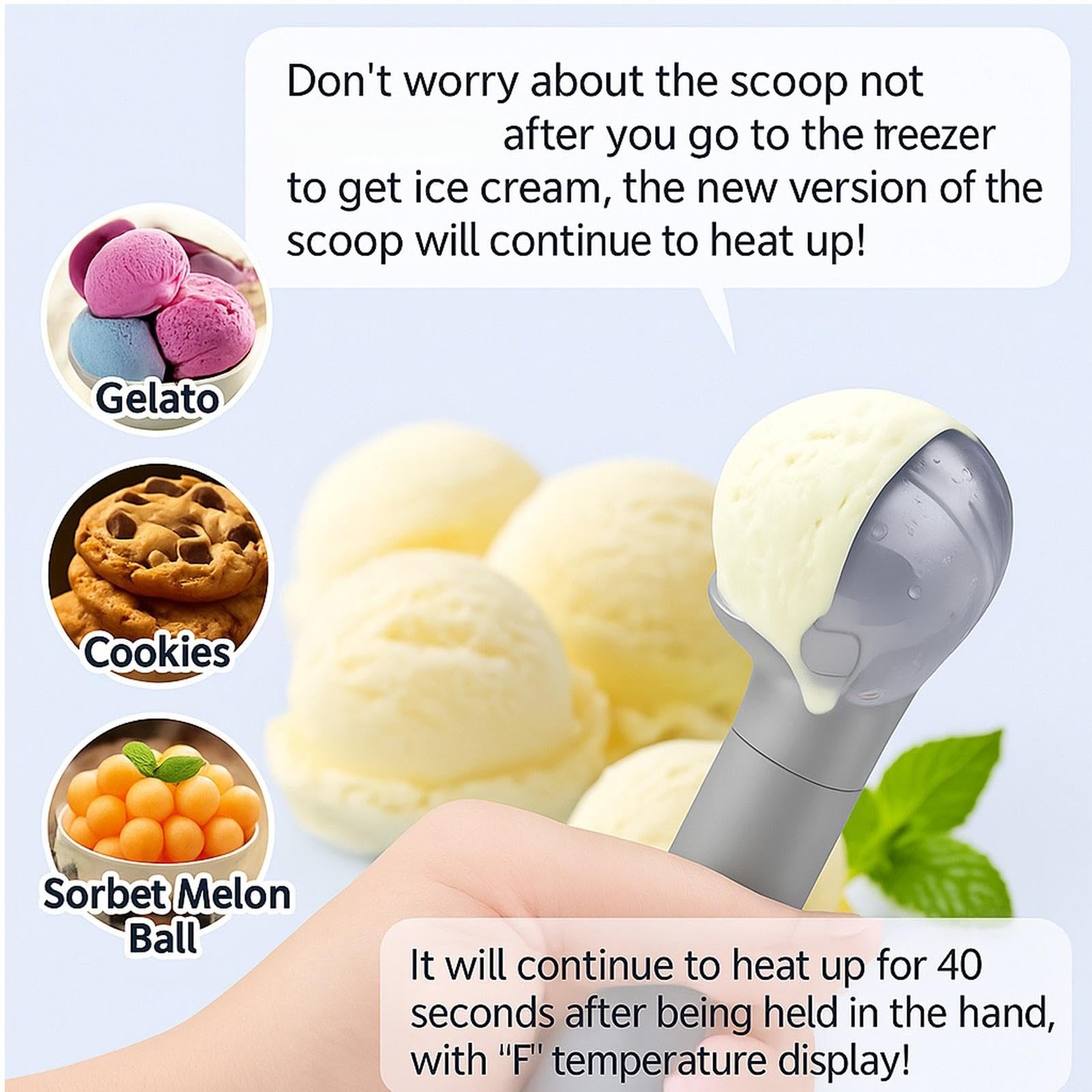 Cuillère À Glace Chauffante Électrique Chauffage Automatique Adaptée Desserts Durcis Rechargeable par USB avec Affichage LED Cuillère À Glace Électrique avec Chargement USB