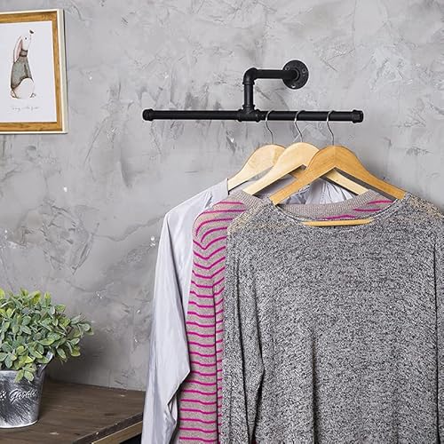 Industrial Pipe Floating Clothing Rack Rustic Vintage Metal Iron Garment Rack Wall Mounted Diy Shelving Bracket Multifunctional Hanging Rods For Laundry And Closet Storage 19.7"L Black #TOP1