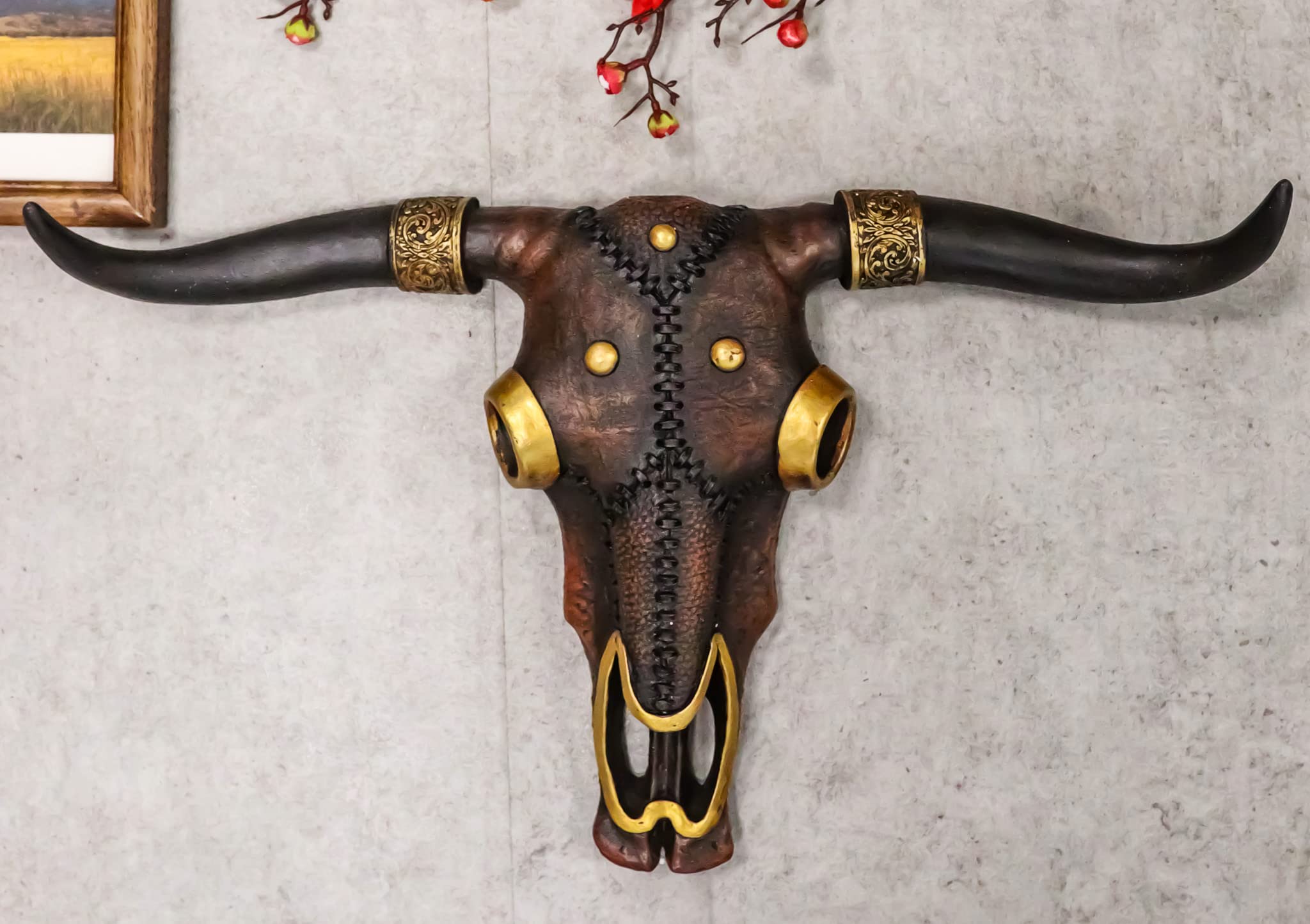 Amazon.com: Ebros Gift 19.5" Wide Large Rustic Western Steampunk Tooled  Leather Steer Bison Buffalo Bull Cow Skull Head With Gold Accents Wall  Mount Decor Plaque Replica Native Animal Totem Bust Skulls :